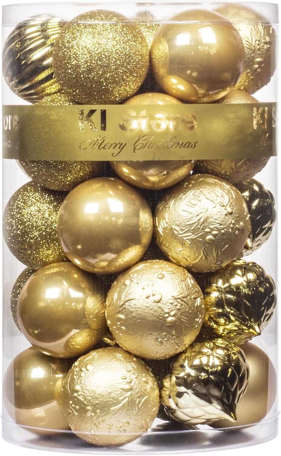 Gold Christmas Balls 34pcs 2.36-Inch Christmas Tree Decoration Ornaments for Xmas Tree Holiday Wreath Garland Decor Ornaments Hooks Included