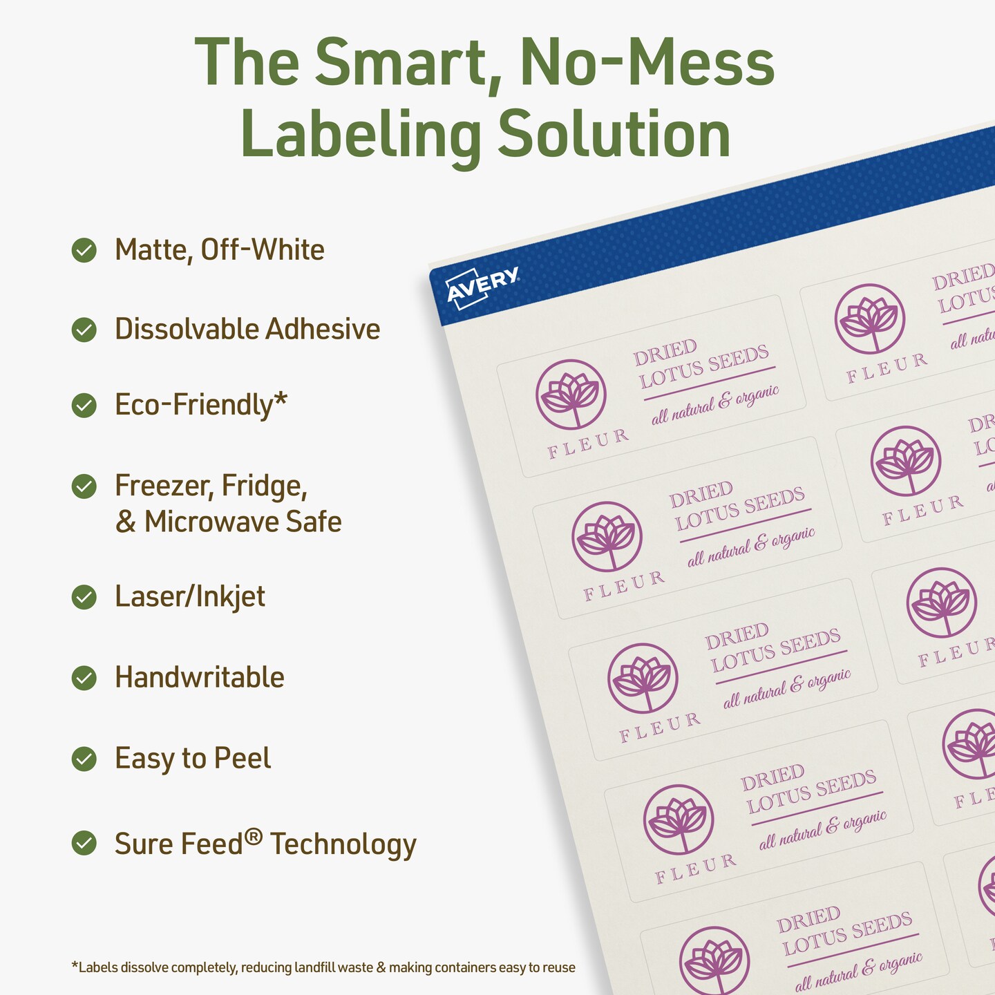 Avery Dissolvable Labels, 1&#x22; x 2.5&#x22; Rectangle