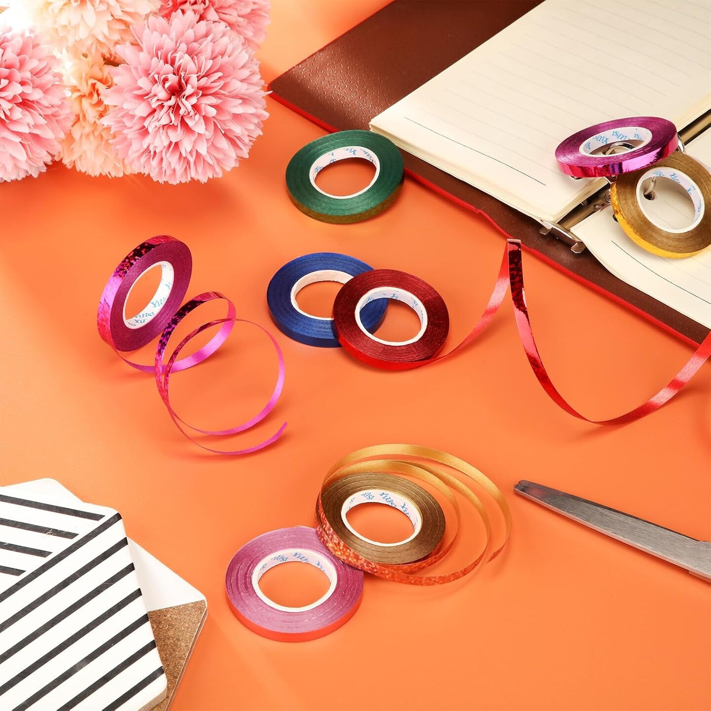 15 Rolls Curling Ribbon, 1/5" x 11yd Each (165yd Total) – Shiny Metallic Assorted Colors for Crafts & Party Decor