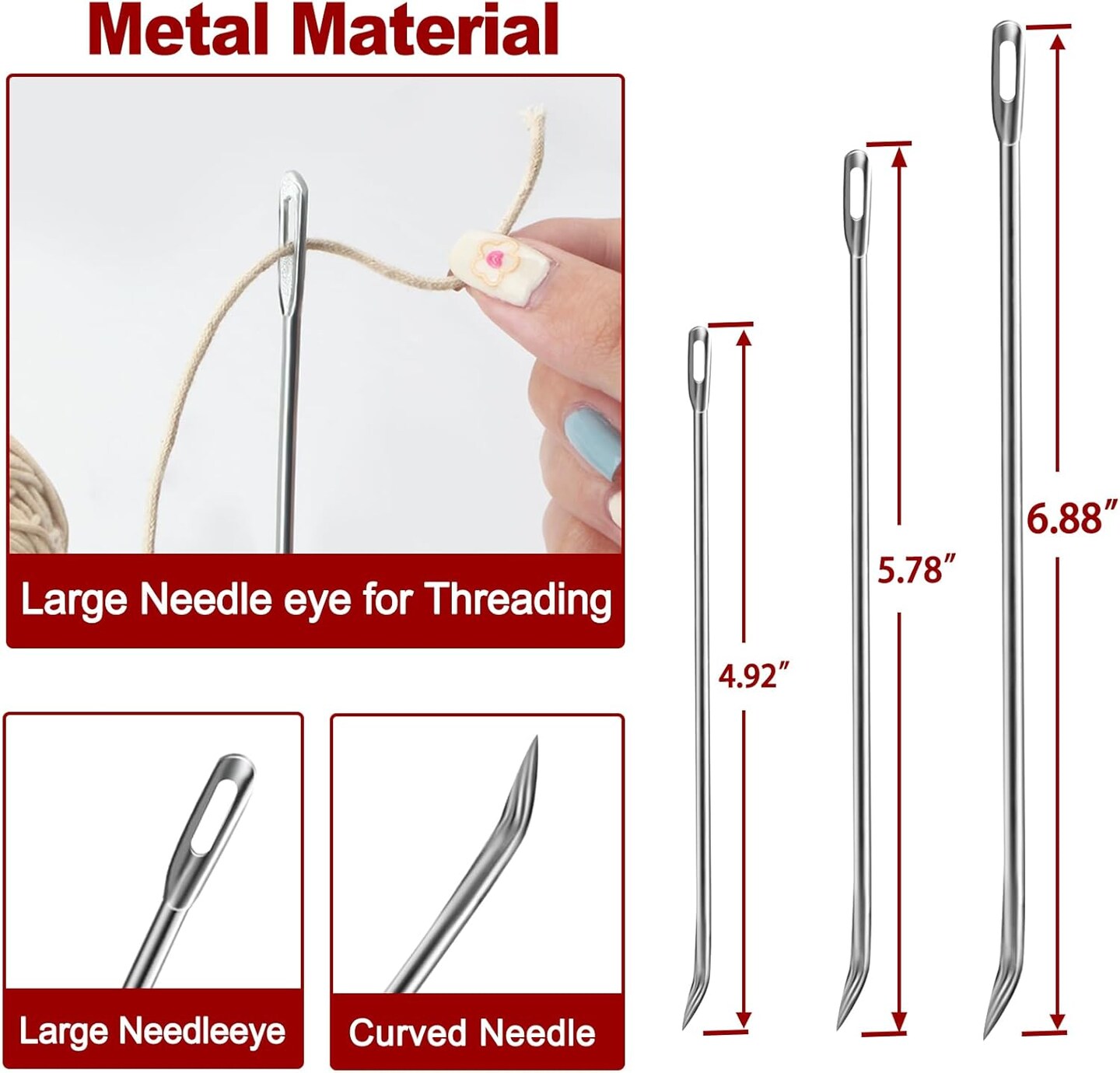 Meat Trussing Needles, Roasting Trussing Needles for Lacing Roast Turkey, Chicken, Pork Skin, Whole Hog, Lamb, and Rotisserie Pig; Two of Each Size 4.9/5.7/7inch, 6pcs in All