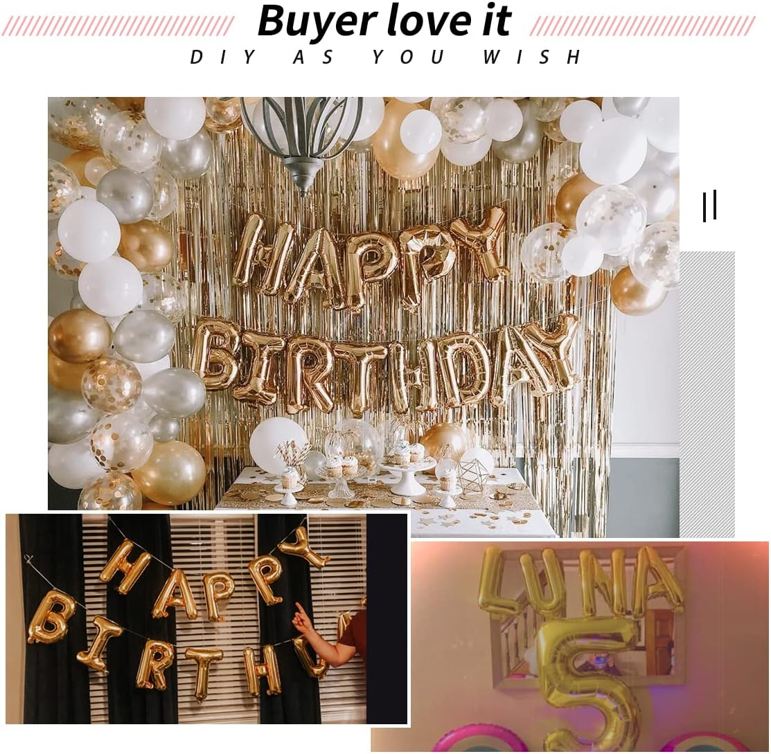 [52 PCS] 16&#x22; Foil Gold Letter Balloons 2 Sets of A-Z, Mylar Aluminum Hanging Alphabet for Graduation New Year eve Birthday Party Decorations