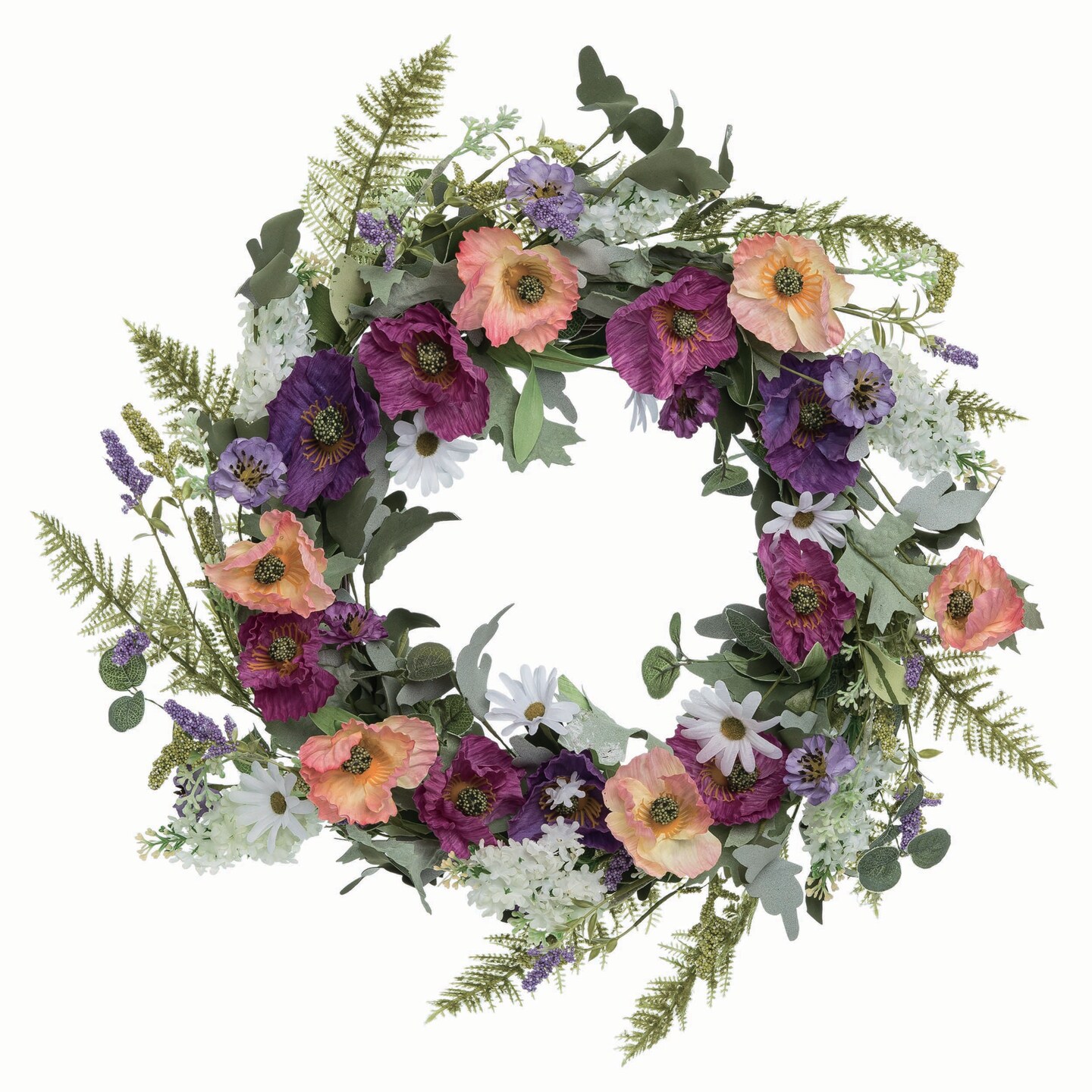 Transpac Fabric 24 in. Multicolor Spring Poppy Wreath