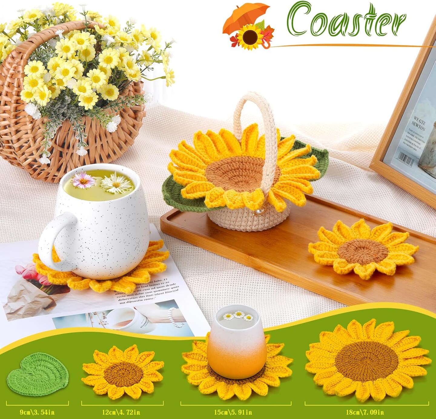 Crochet Kit for Beginners, 5 Pcs Coasters Plant Pot Crochet Start Kit for Adults, Complete Knitting Crochet Supplies with Step-by-Step Instruction, Crochet Hooks, Yarn for DIY Craft Supplies