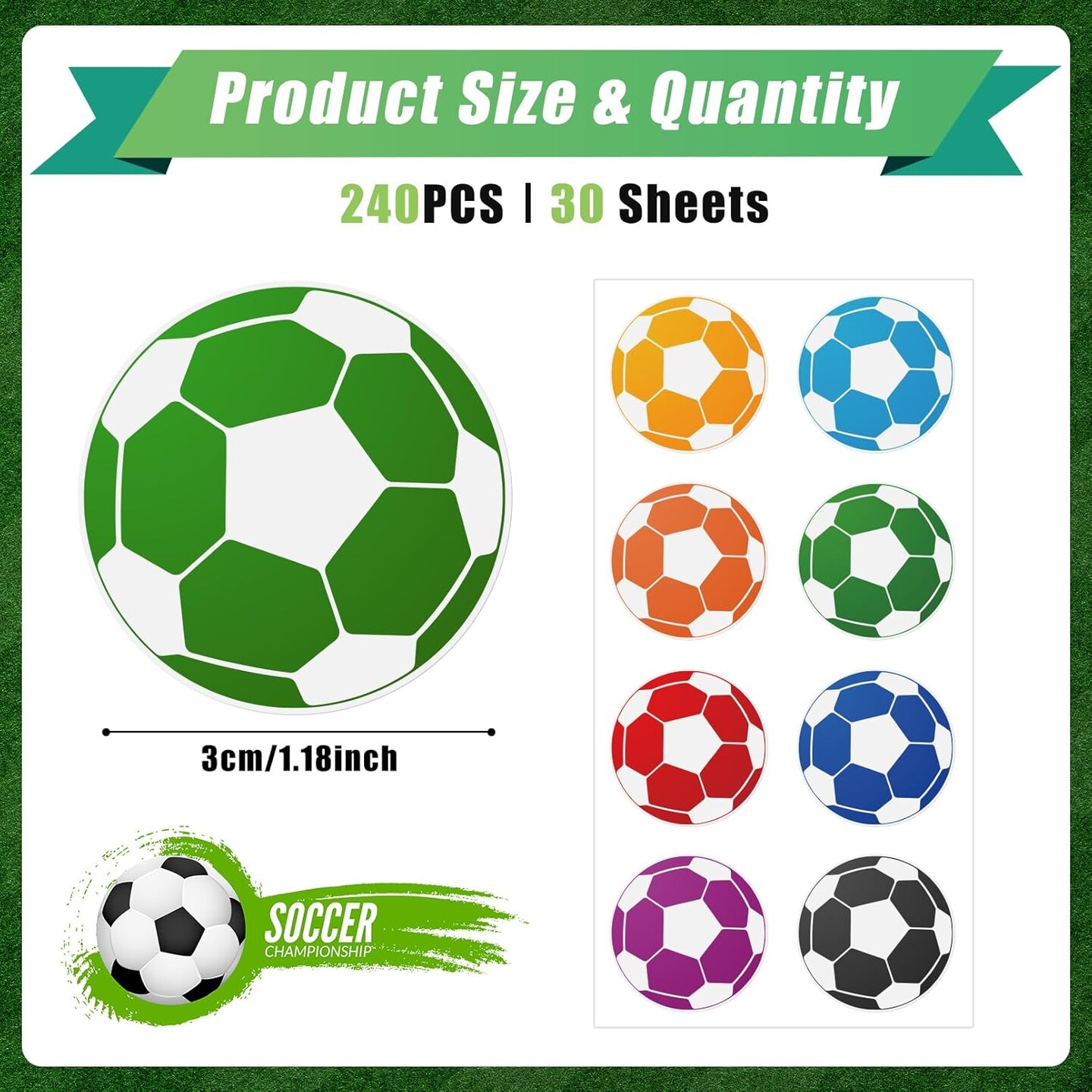 240 Pcs Soccer Stickers Vinyl, Soccer Ball Stickers for Water Bottle Kids Girls Boys, Football World Cup Sports Decals Waterproof for Soccer Party Favor Helmet Reward Pride Planner Calendar DIY Craft