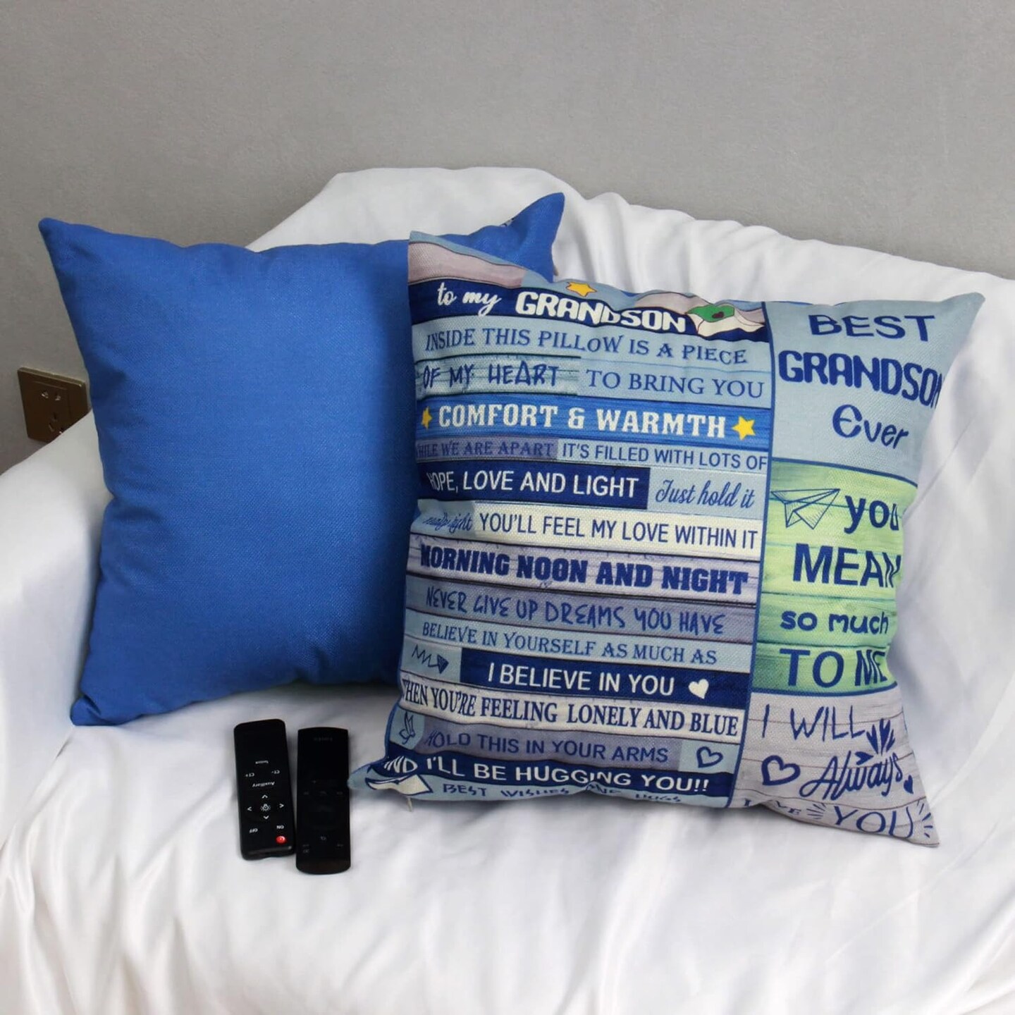 Creative Double-Sided Throw Pillow Cover for Grandson Gift from Grandma &#x26; Grandpa - Birthday, Graduation, Thanksgiving