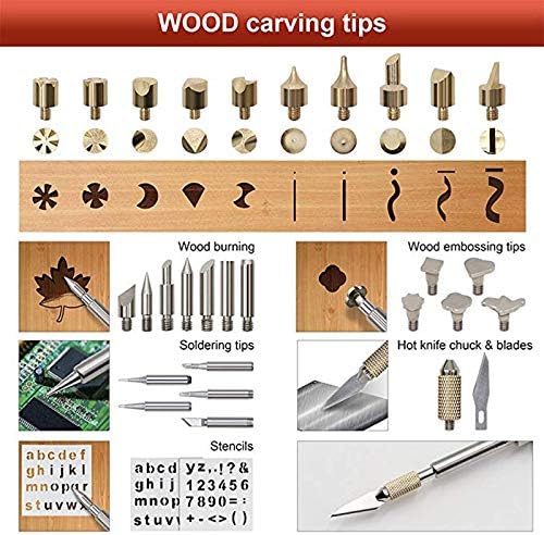 Wood Burning Tips Set and Stencils, Pyrography Wood Burning Alphabet Numbers Symbols Stamps Set&#xFF08; Include 53 Assorted Wood Burning/Carving/Embossing &#x26; Soldering Tips and 8 Stencils&#xFF09;