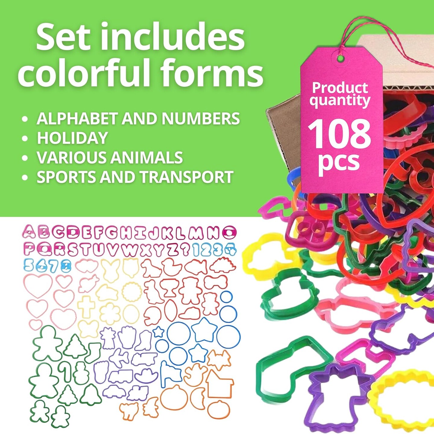 Plastic Cookie Cutter Set Alphabet, Numbers &#x26; Holiday Shapes 108 Pieces