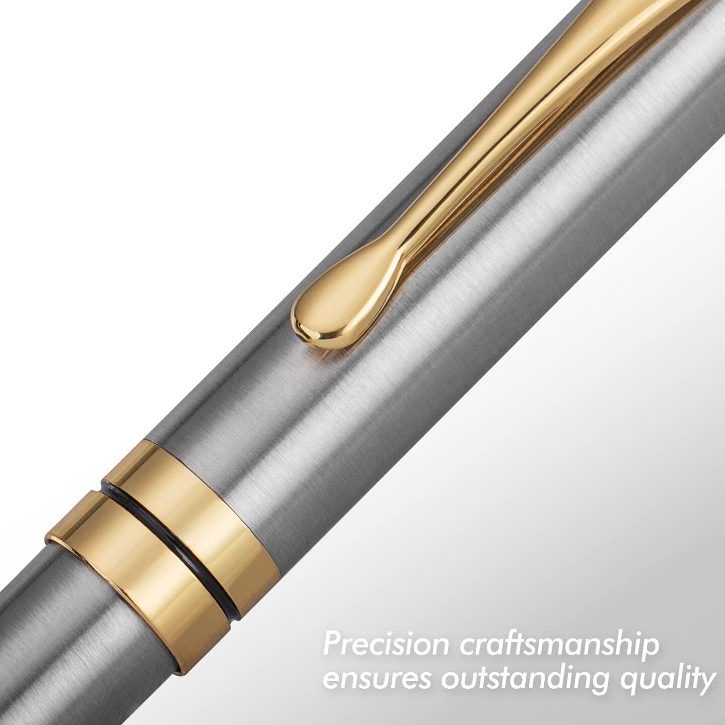 Ballpoint Pens, Stunning Silver Chrome Metal Pen with Golden Trim, Best Ball Pen Gift Set for Men &#x26; Women, Professional, Executive, Office, Nice Pens-Gift Box with 0.5mm Extra Black Refill