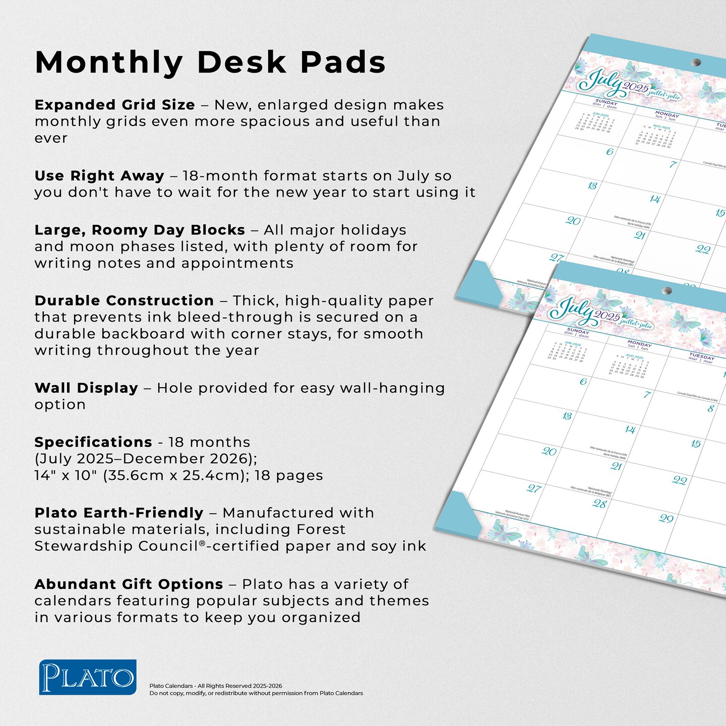 House of Turnowsky OFFICIAL | 2026 14x10 Inch 18 Months Monthly Desk Pad Calendar | July 2025 - December 2026