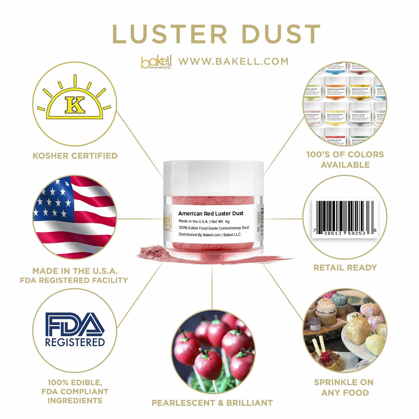 4th of July 4-Piece Luster Dust Edible Paint Combo Pack (4 PC)