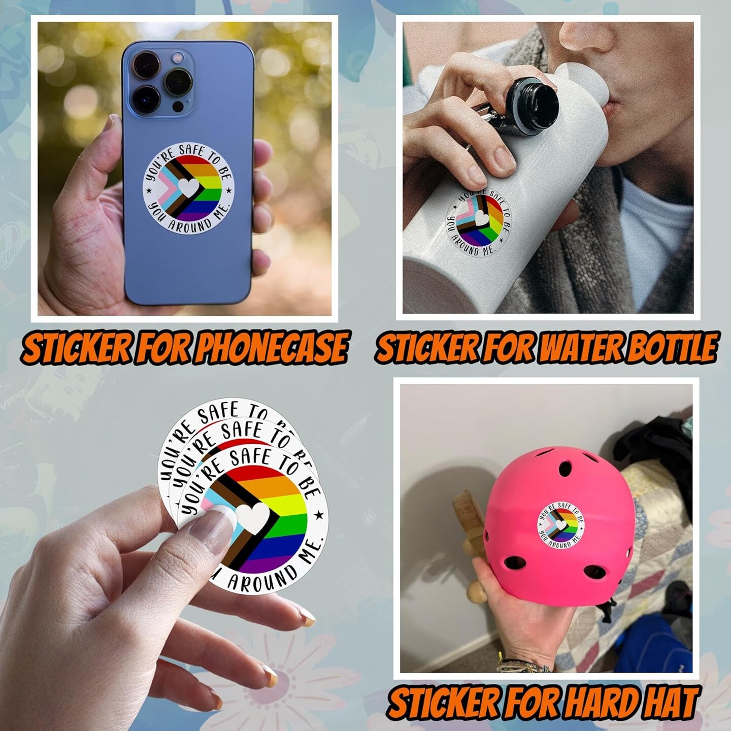 Set 3PCS 2 Inches - You&#x27;re Safe with Me Ally Sticker Progress Pride Flag Trans Flag LGBTQ 2&#x22; Waterproof Vinyl Decal for Water Bottles, Tumbler, Laptop, Hard Hat, Car Gifts for Kid, Girl, Boy