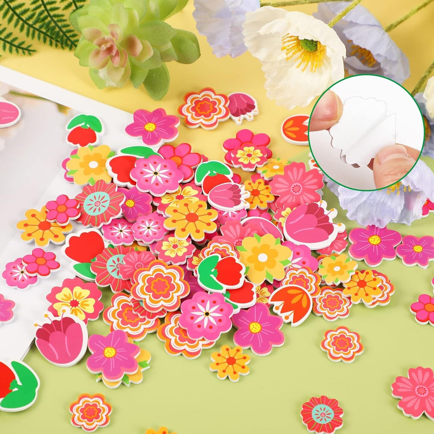 Flower Foam Sticker, 300Pcs Bulk Spring Self-Adhesive Foam Stickers Colorful Mixed Stickers for Kids Party DIY Crafts Favor Decorations Supplies
