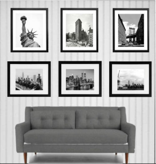 New York City black and white photography art framed Set of 6