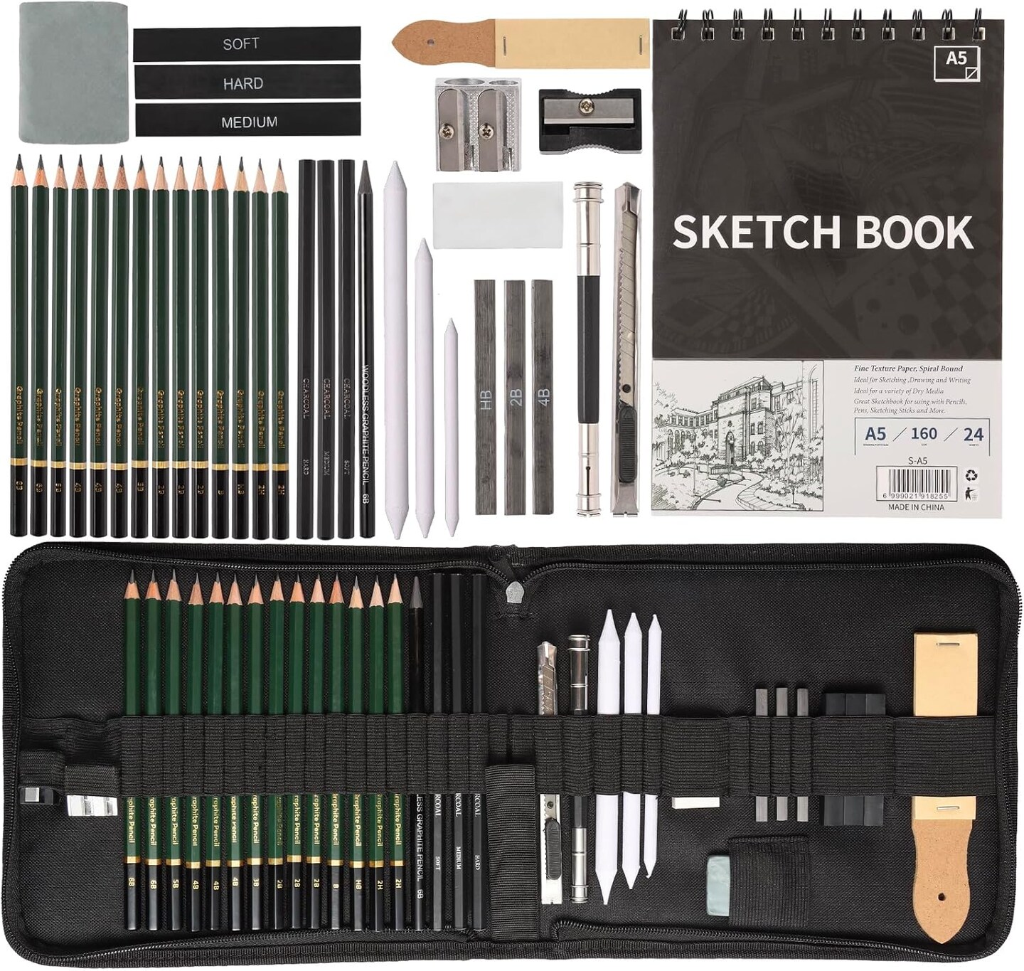 36 Pack Sketch Pencils Drawing Kit, Drawing Pencils With Sketchbook, Graphite, and Charcoal Pencils, Art Supplies for Adults,Beginners,Artists,Students&#xFF0C;Ideal for Drawing, Sketching