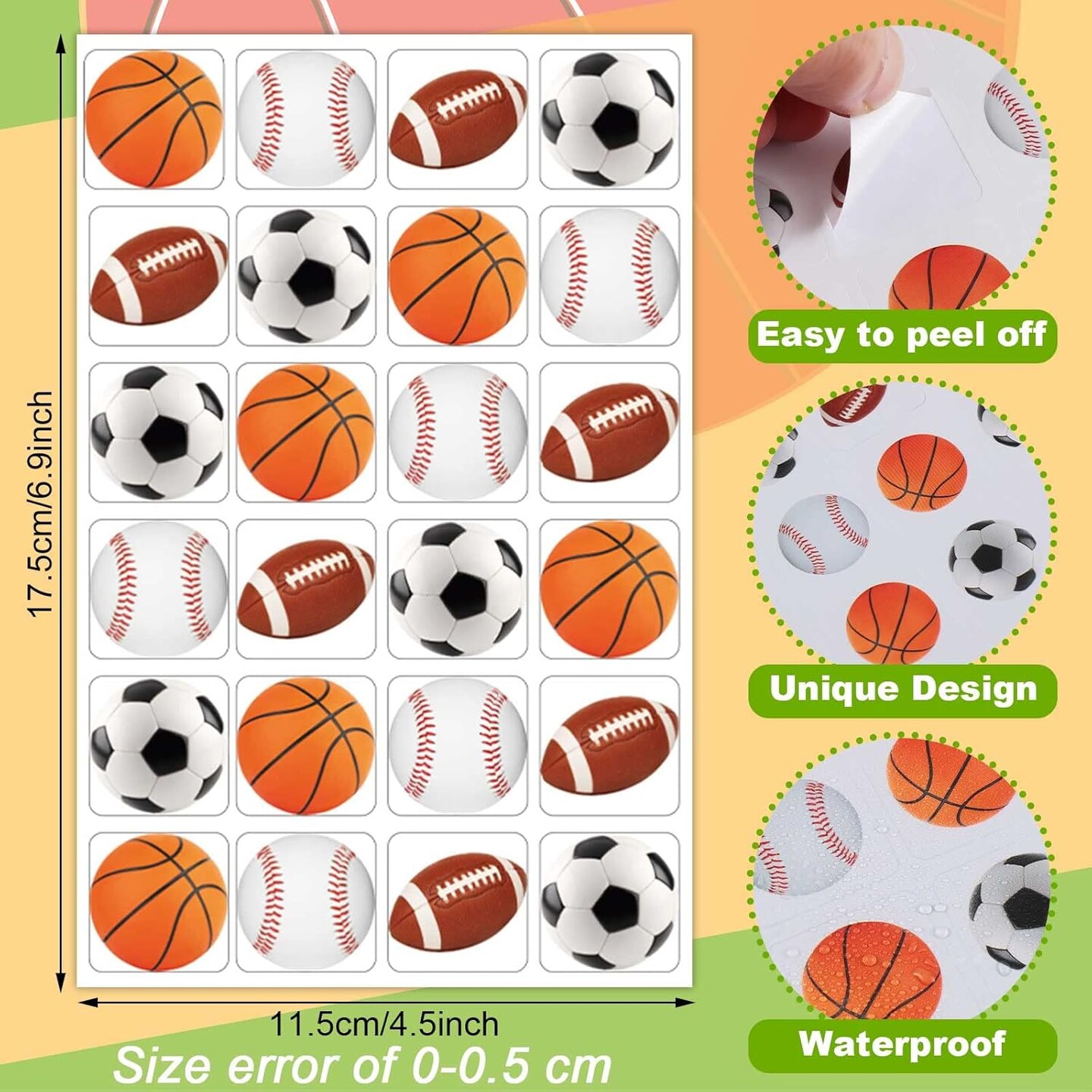 600 Pieces Sports Stickers for Kids Soccer Baseball Football Stickers Basketball Football for Kids Teacher for Ball Themed Birthday Party Classroom Decorations(Multiple Balls)