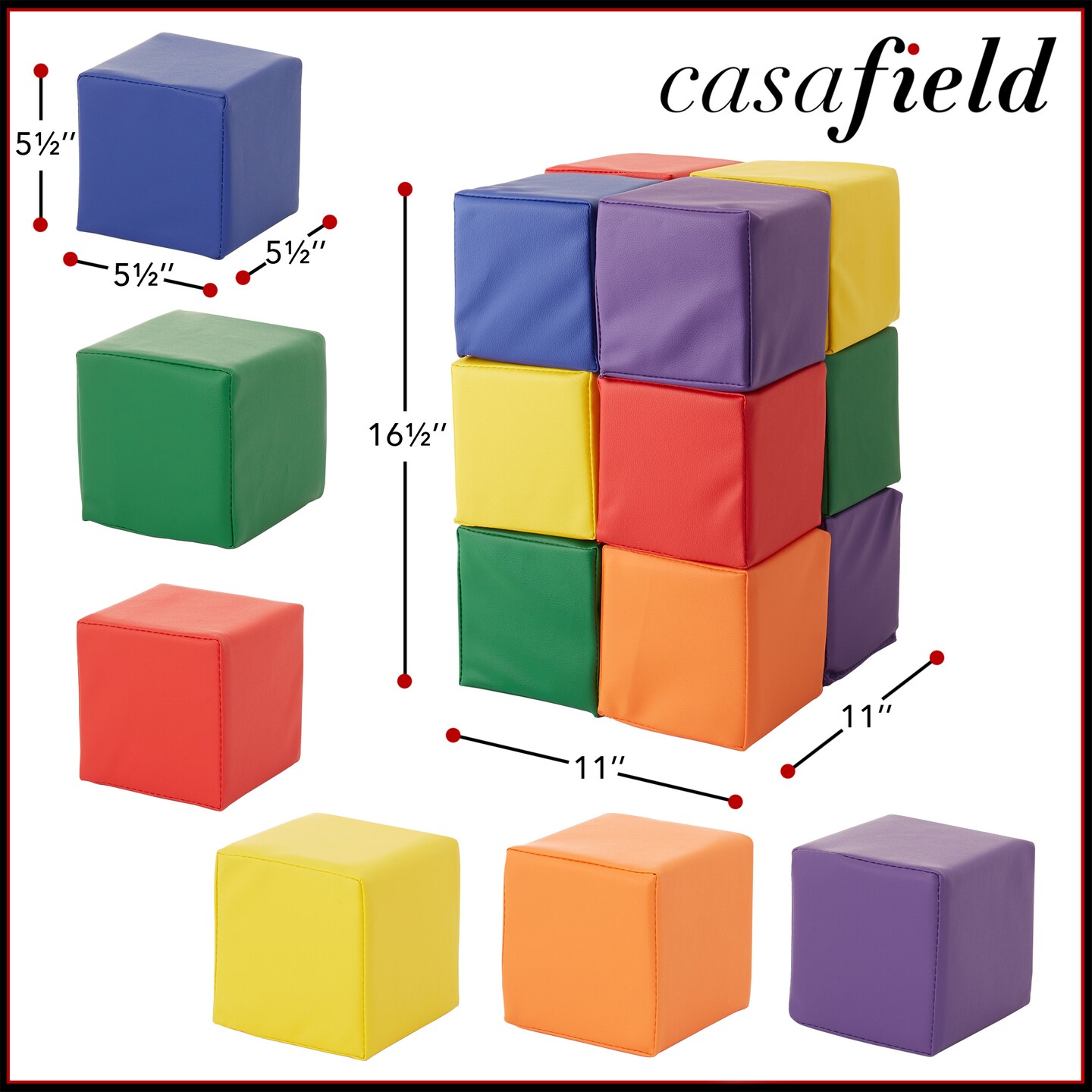 Casafield Toddler Foam Building Block Sets, Soft Play Colorful Kids Stacking Cubes for Daycare, Nursery, Preschool