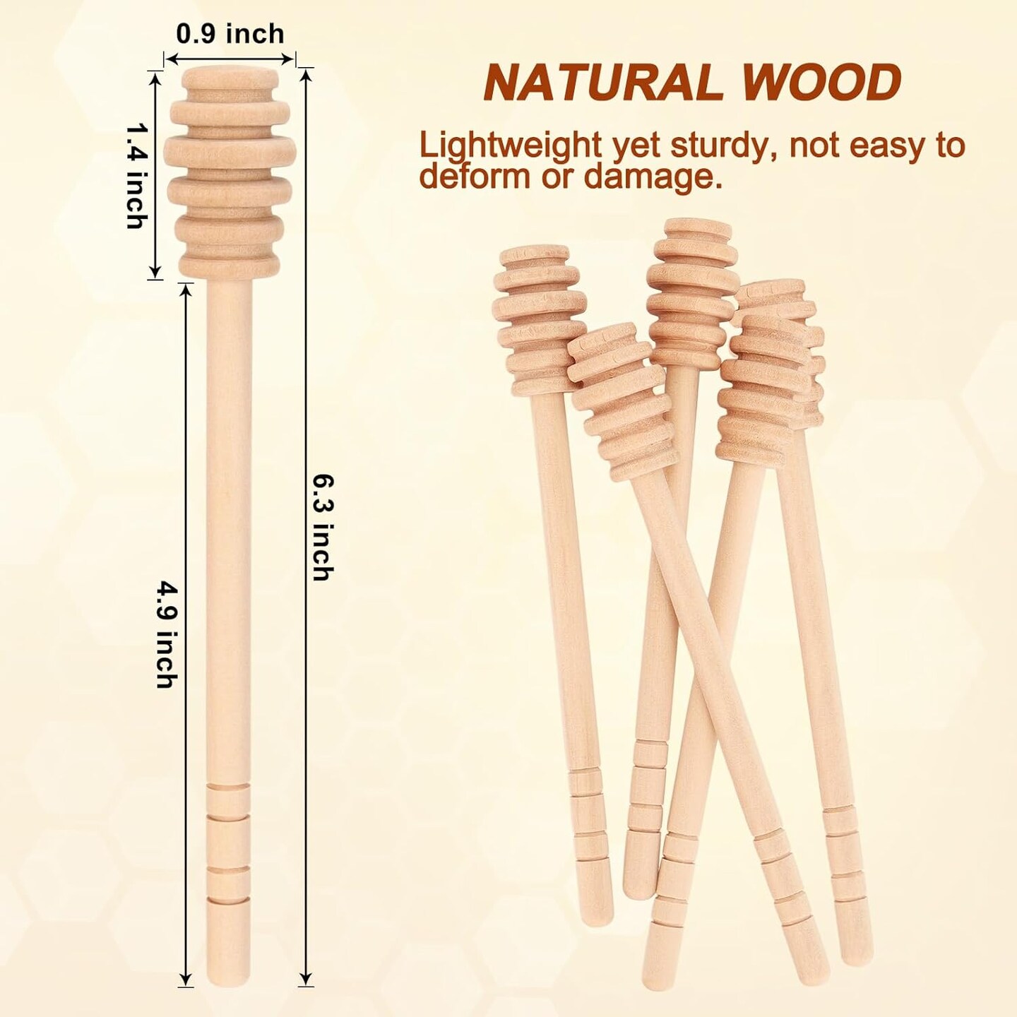 6 Pcs Honey Dipper Sticks, 6.3 Inch Wooden Honey Mixing Stirrer for Honey Jar Dispense Drizzle Honey, Honey Comb Sticks Honey Wand for Bridal Shower Baby Shower Wedding Party Favors