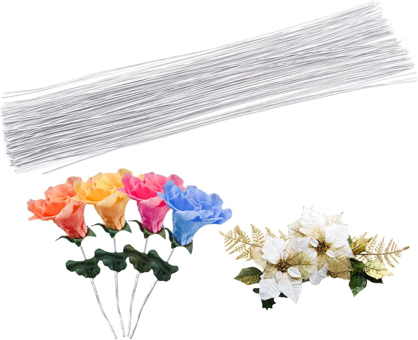 22 Gauge Stem Wire 100 Counts Floral Paper Wrapped Wire 14 Inch Wire for Flower Arrangements DIY Bouquet Handcrafts Wood Flowers (White)