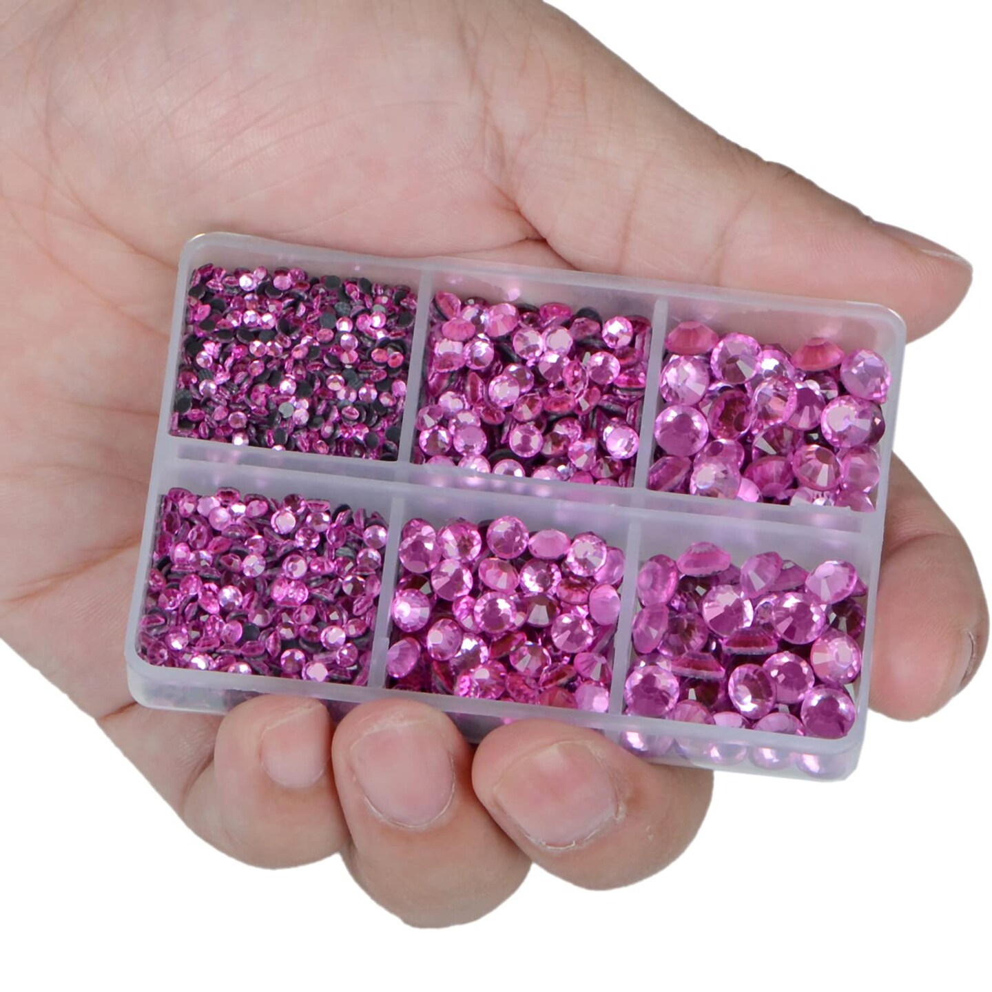 6400pcs Pink & Fuchsia Hotfix Flatback Rhinestones 5 Mixed Sizes with Tweezers & Pen