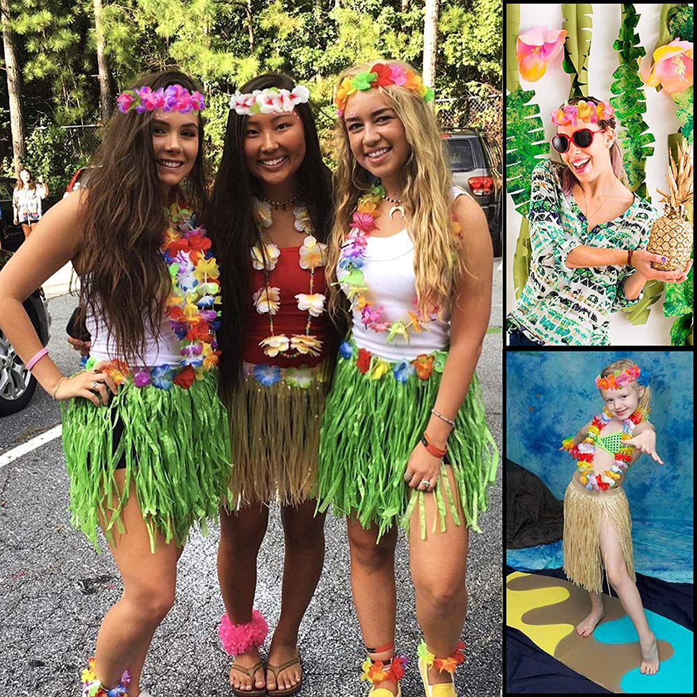 12Pcs Tropical Leis Flowers Headband for Girls Women Beach Summer Wedding Favors and Decorations