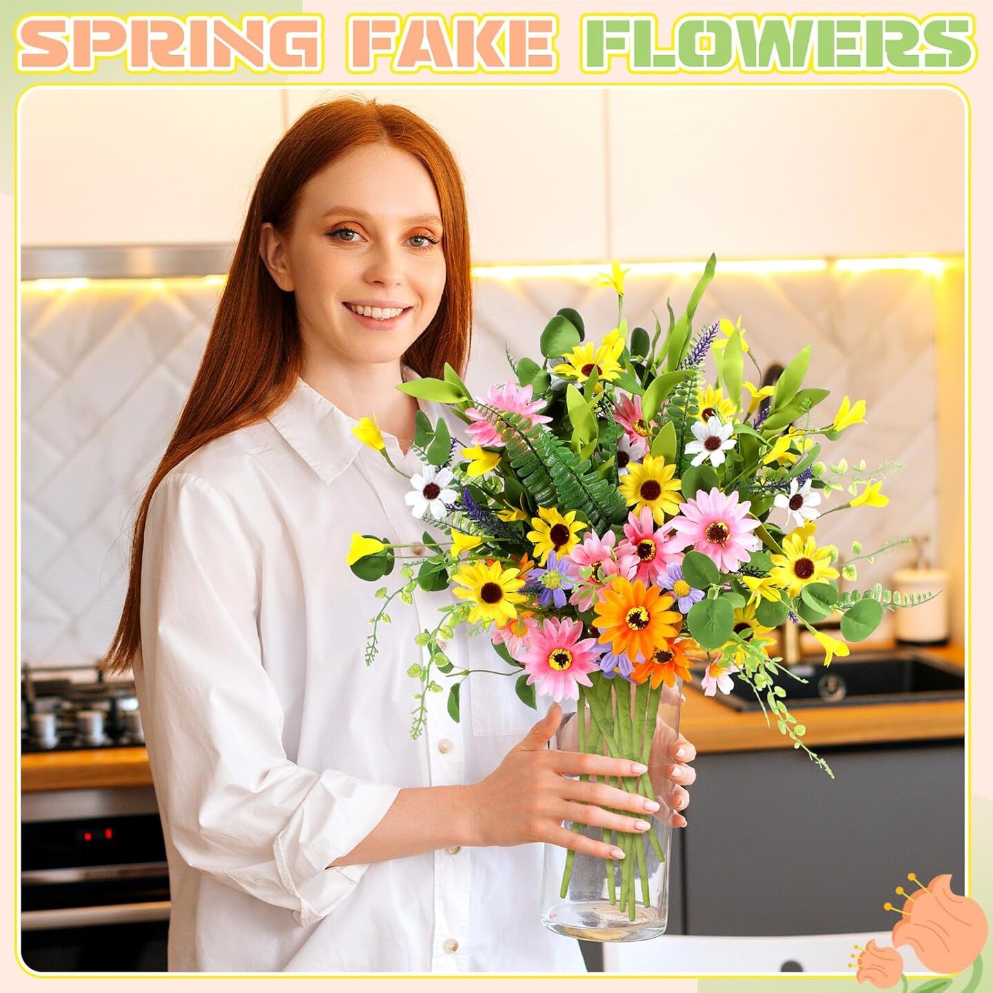 12 Bundles Summer Bundles &#x26; Bouquets Artificial Flowers for Decoration 16 Inch Fake Daisy Wildflowers