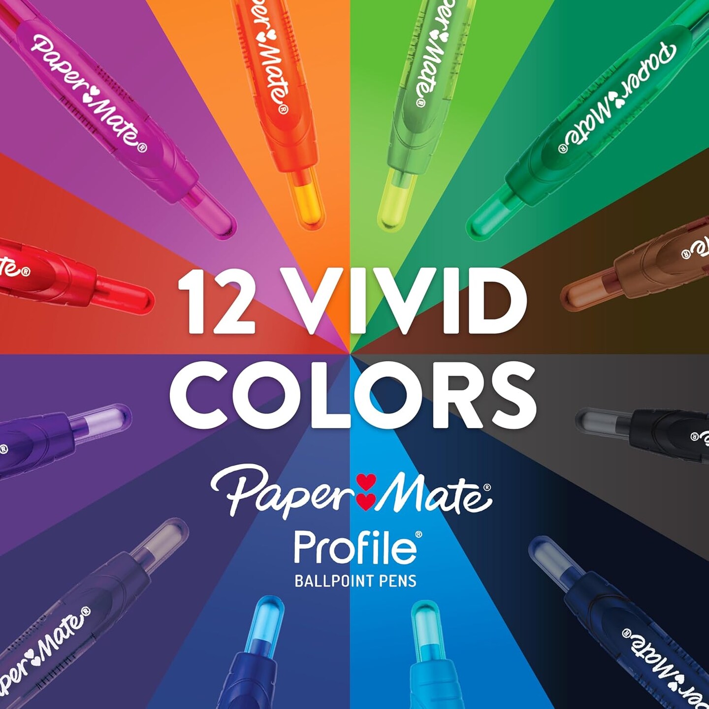 Profile Retractable Ballpoint Pens, Bold (1.4mm), Assorted Colors, 12 Count
