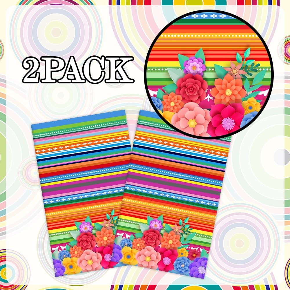 Mexican Fiesta Party Decorations, 2 PCS Plastic Rectangle Mexican Flowers Tablecloth Disposable, Cinco De Mayo Tablecloths Mexican Flowers Decorations Party Supplies Favors Table Cloths Covers Decor