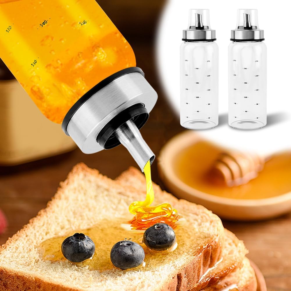 Honey Dispenser,Glass Honey Dispenser Pot 10 OZ,Honey Dispenser No Drip,Maple Syrup Dispenser with Silicone Base for Bread,Beautiful Honey Pot,Perfect Honey Container(2pcs)