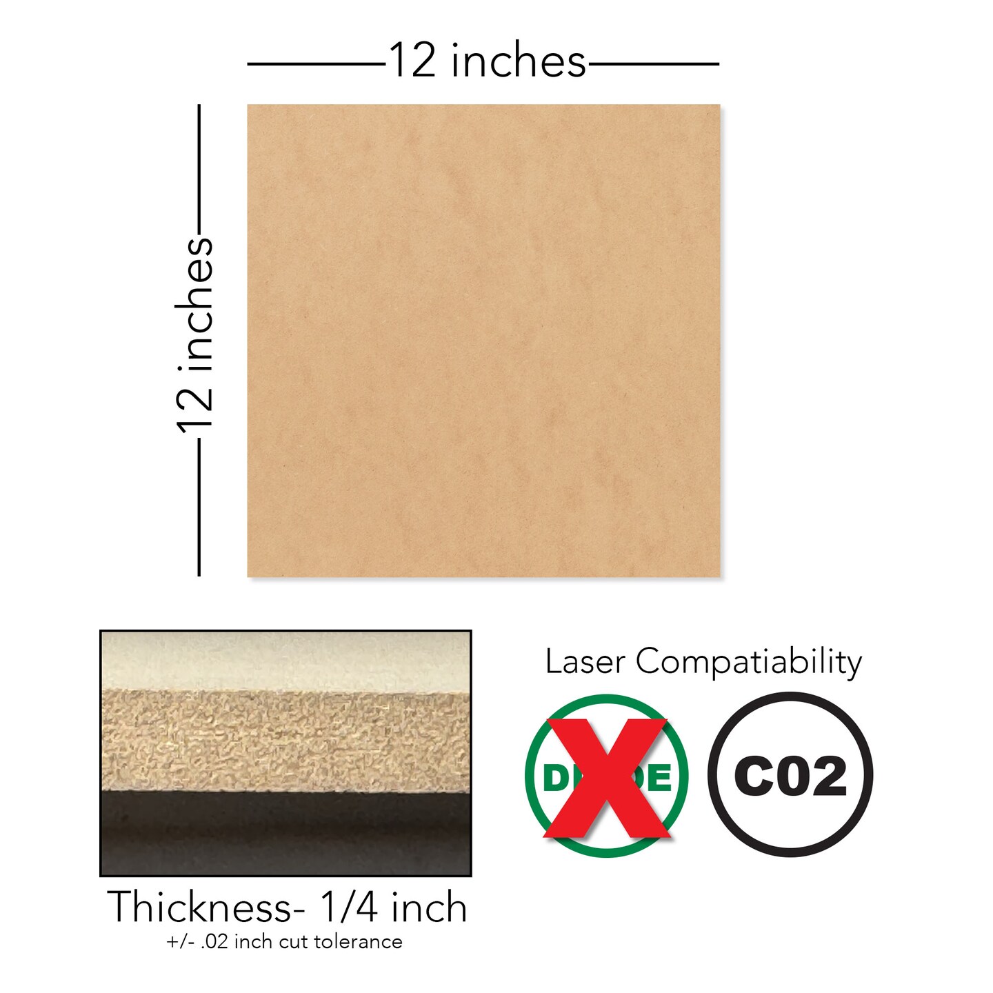 3mm or 6mm MDF (Medium Density Fibreboard), 12x12, 12x19, 16x24, Unfinished | for Laser Engraving, CNC, Wood Burning, Router, Scroll Saw.