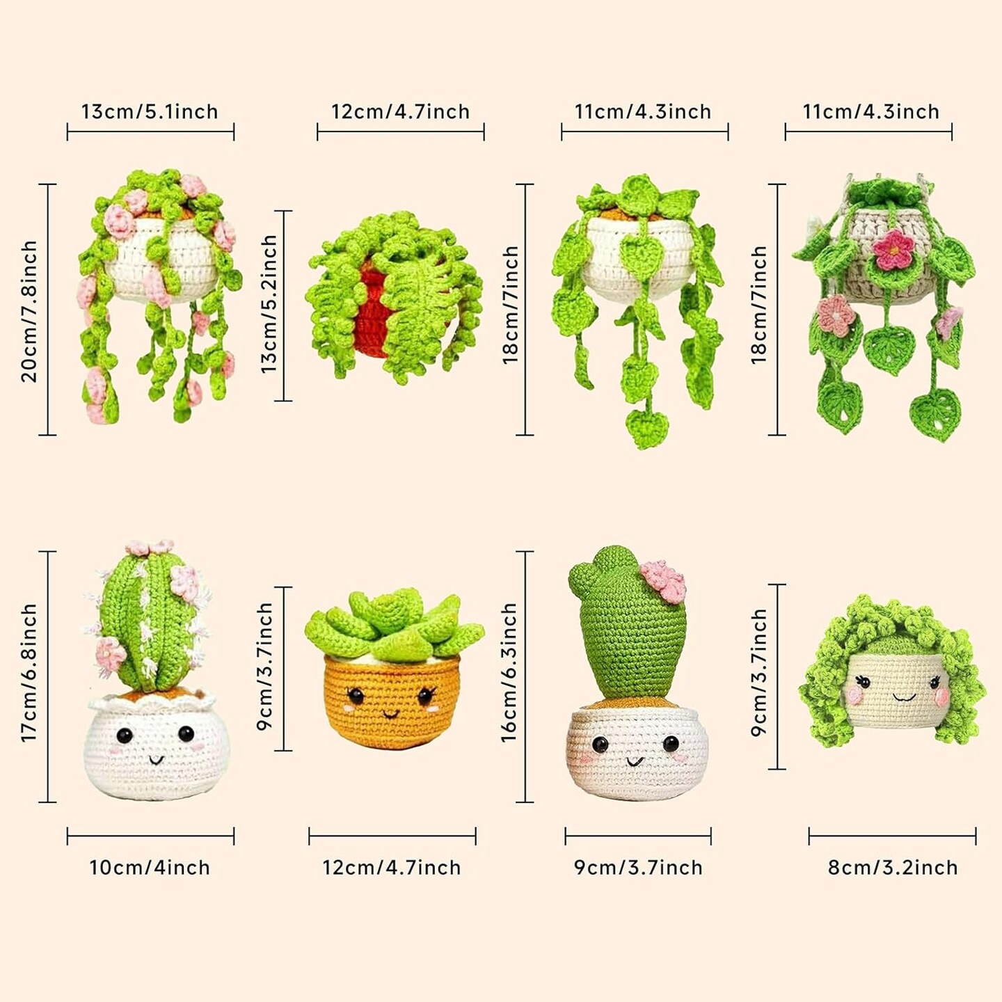 Crochet Kit for Beginners,8 Pack Crochet Kit - Crochet Starter Kits for Adults Craft Knitting Crochet Kits with Step-by-Step Video Tutorials, Women Gift,Hanging Potted Plants Family(40%+ Yarn)