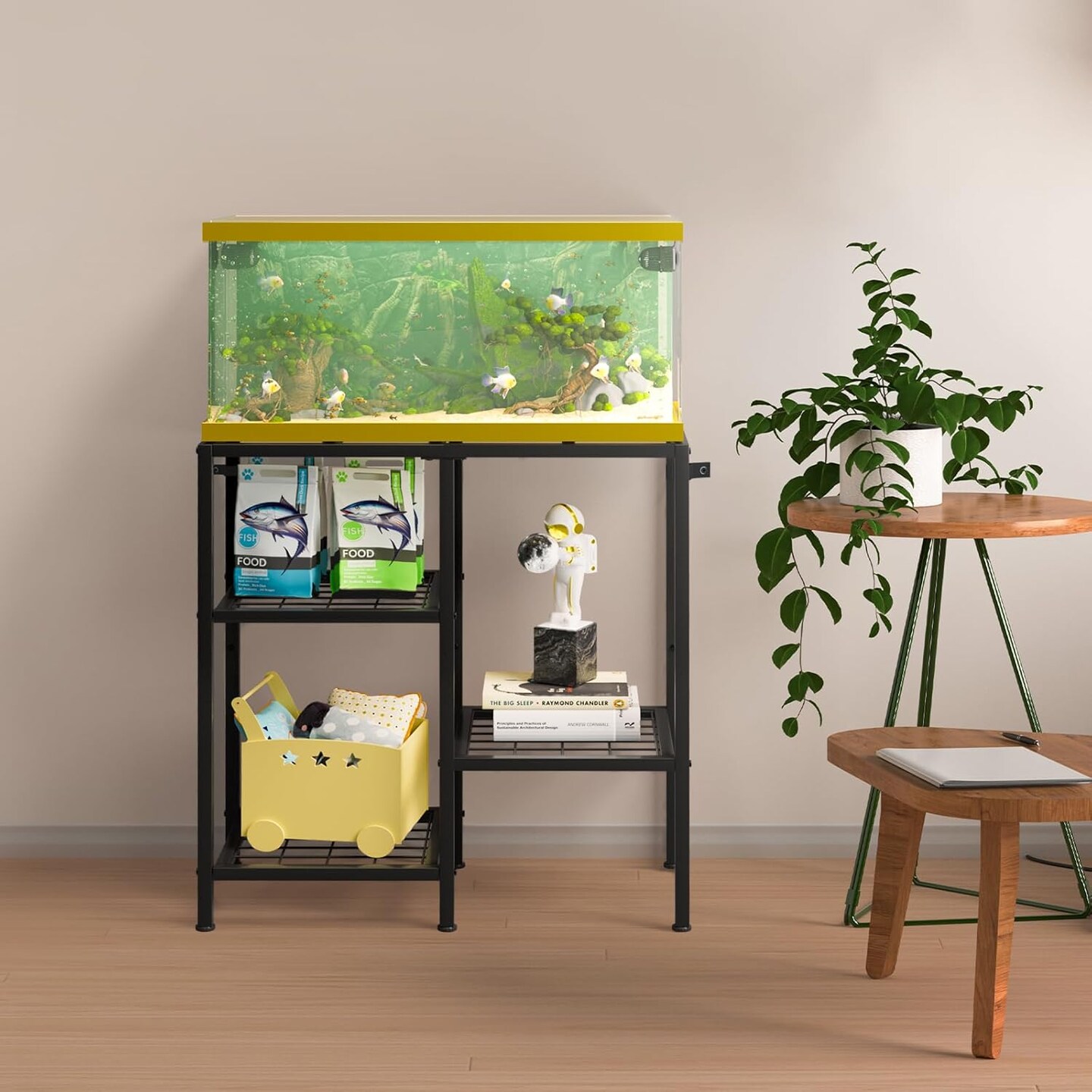 20-Gallon Aquarium Stand with 3-Tier Shelves, Heavy-Duty Metal Fish Tank Rack &#x2013; Adjustable Anti-Slip Feet, Reptile &#x26; Turtle Terrarium Stand for Living Room, Office, or Bedroom
