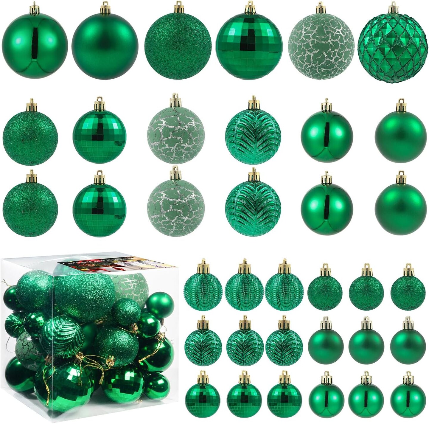 36pcs Emerald Green Christmas Tree Decorations Balls, Bolas De Navidad, 2024 Christmas Decor, Indoor Outdoor Shatterproof Christmas Ornaments, Xmars Party Wedding Suppiles