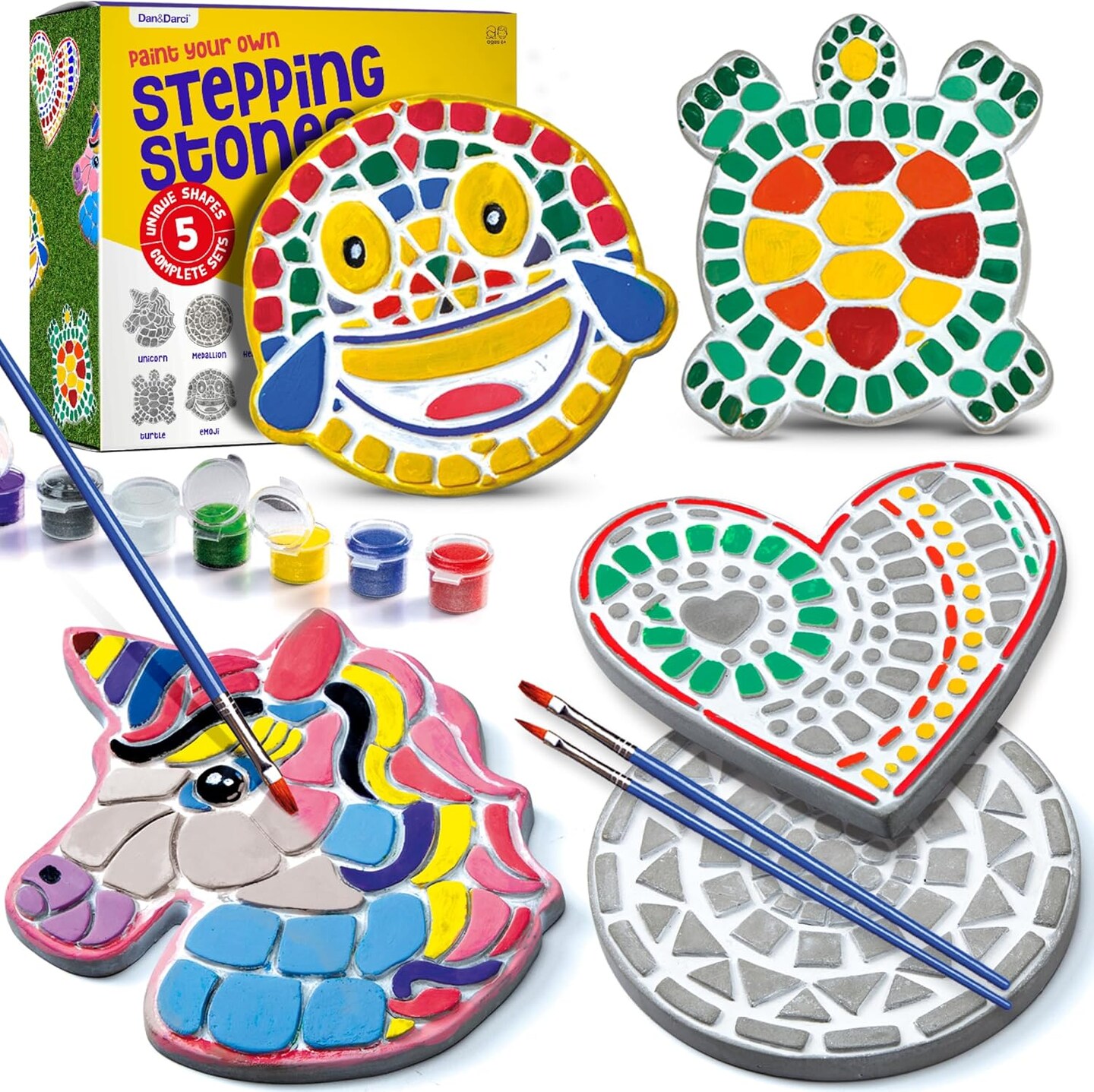 Summer Stepping Stones Painting Kit for Kids - Outdoor Summer Crafts - Paint 5 Garden Stone - Unicorn Craft Kits for Boys, Girls Ages 6-12 - Gifts for Boy, Girl Age 6, 7, 8, 9, 10 + Year Old - Summer Gift
