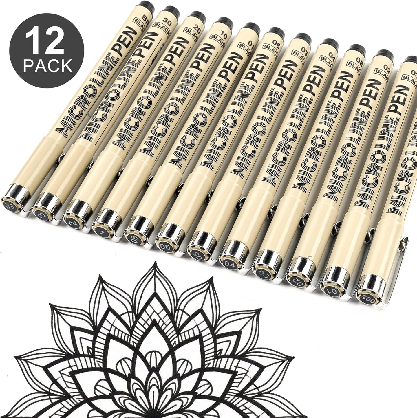 Micro-Pen Fineliner Ink Pens Black: 12 Size Black Micro Pen Set, Fine Line Art Pens for Artists, Waterproof Archival Inking Fine Liners for Technical Drawing, Sketching, Illustration, Manga