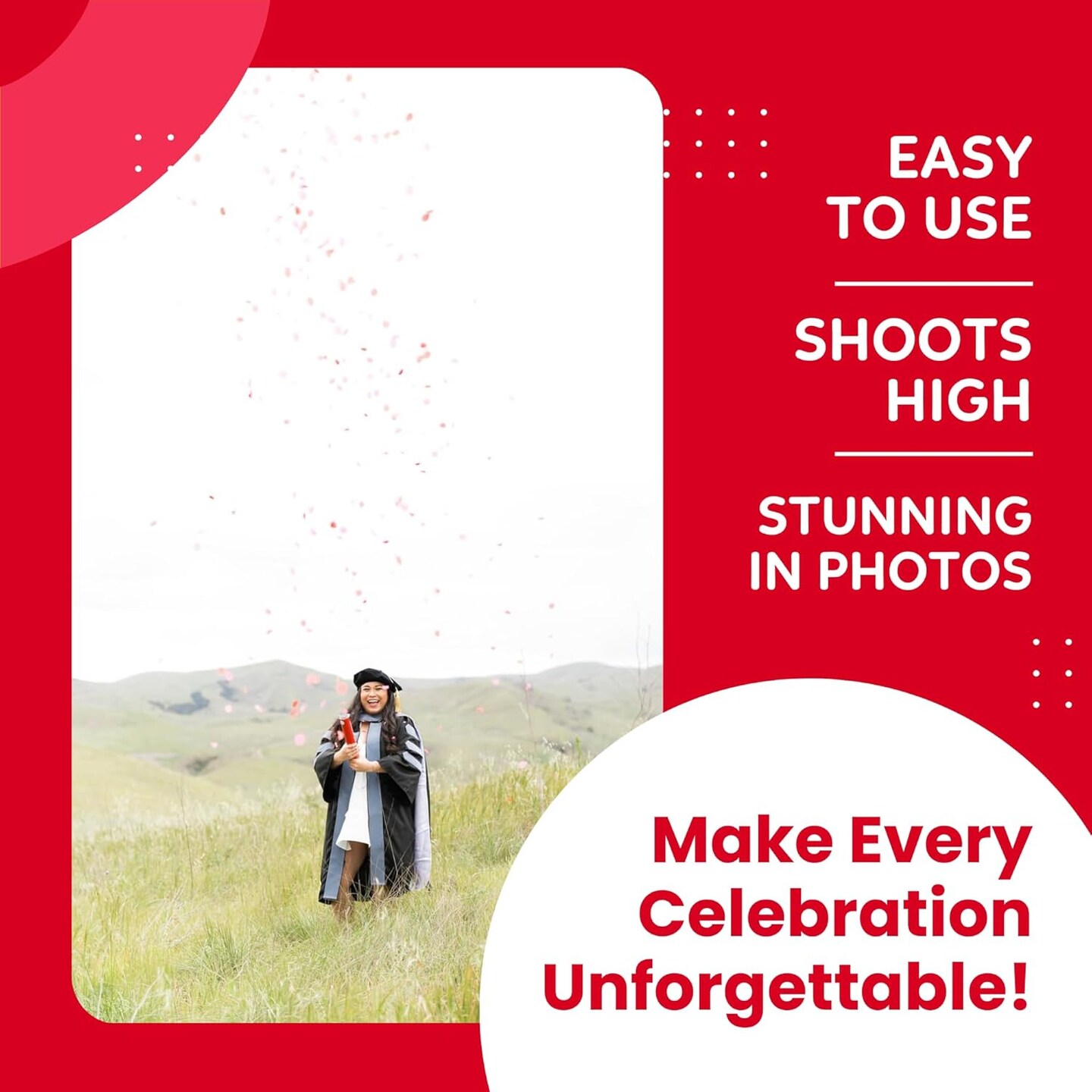 2PCS 12" Red Biodegradable Confetti Cannons – Party Poppers for Weddings & Birthdays