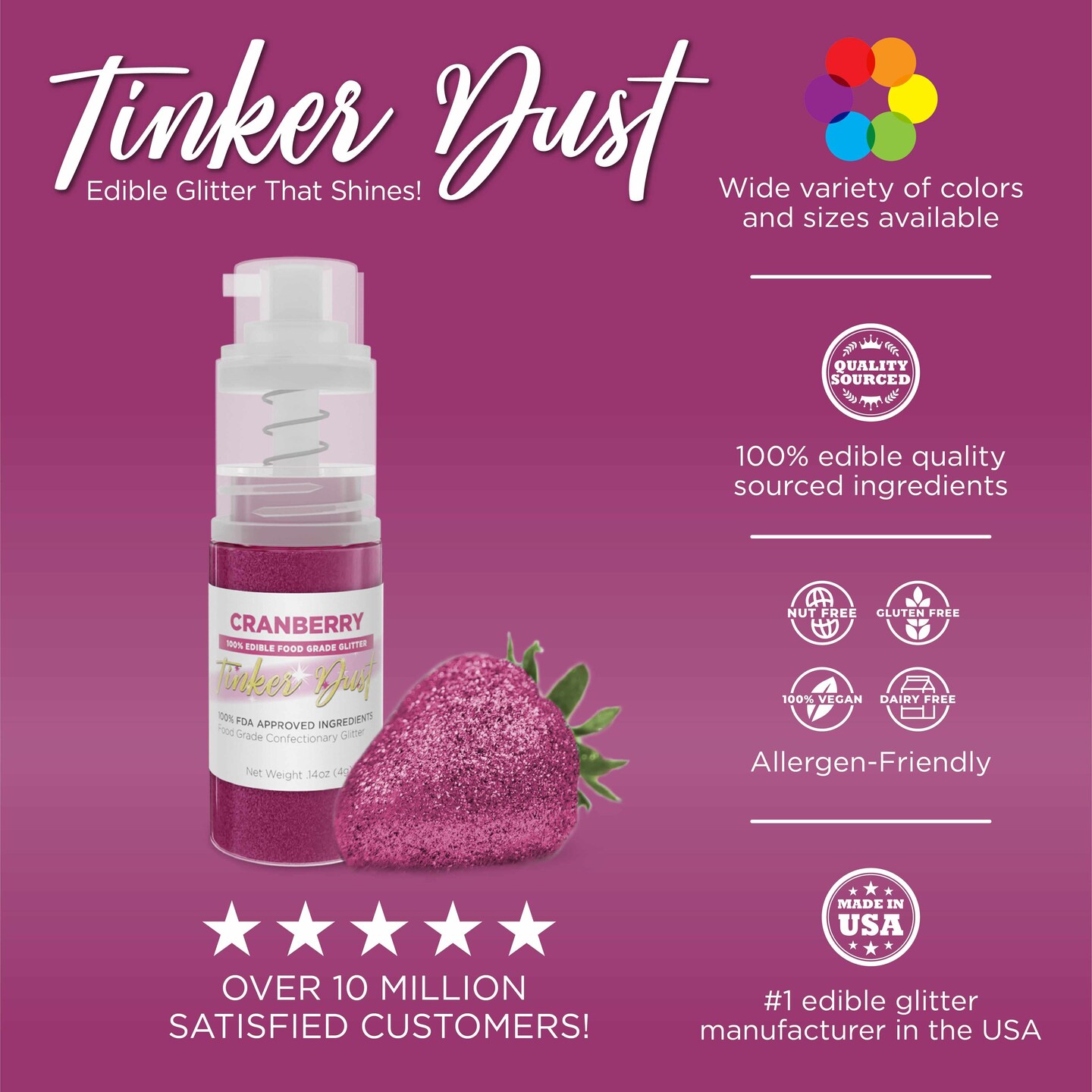 Cranberry Tinker Edible Glitter Spray 4g Pump | Tinker Dust&#xAE;