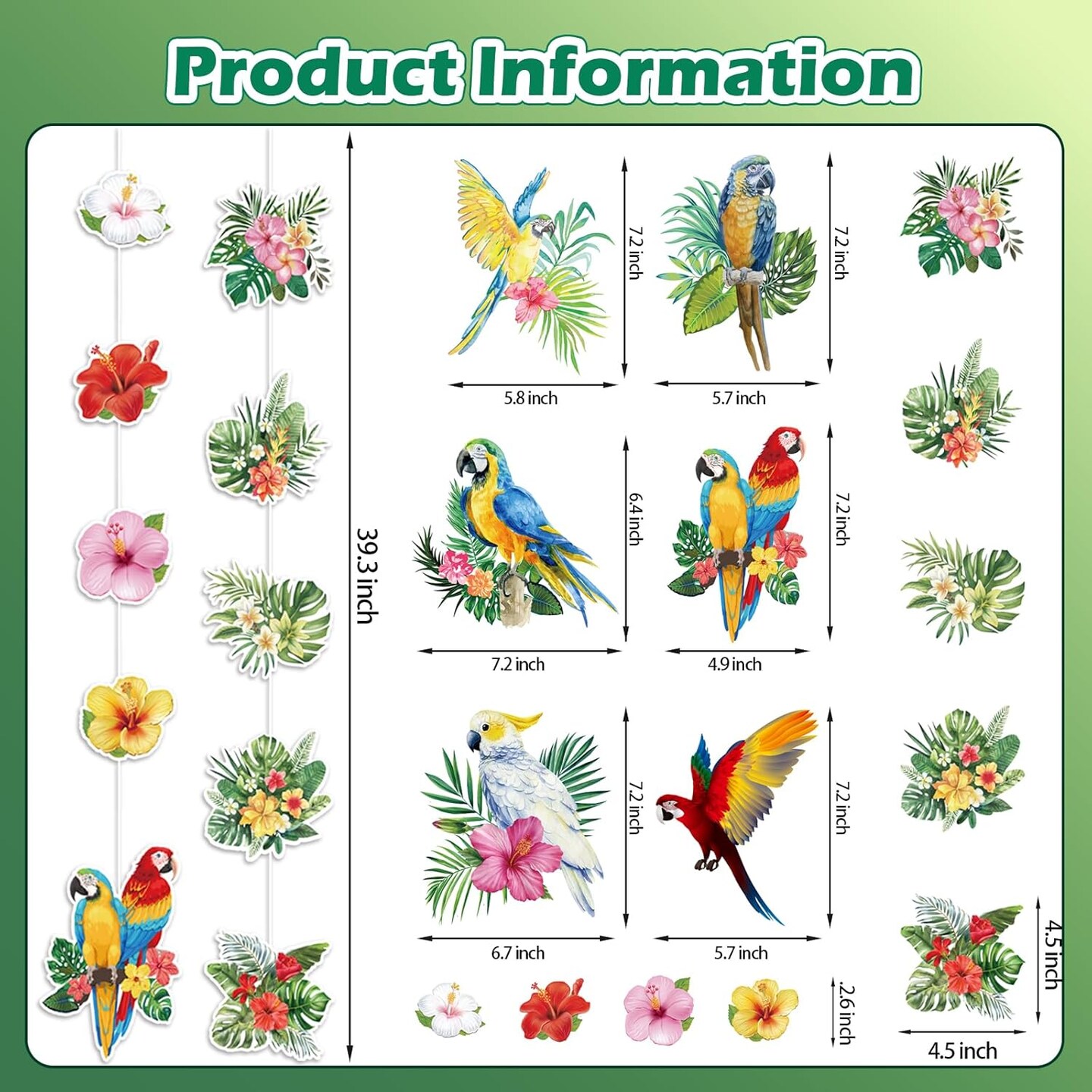 Hawaiian Party Decorations Hawaiian Flower Tropical Birds Garland Door Decorations Hanging Banner Summer Floral Parrot for Beach Pool Luau Tiki Jungle Party Decor