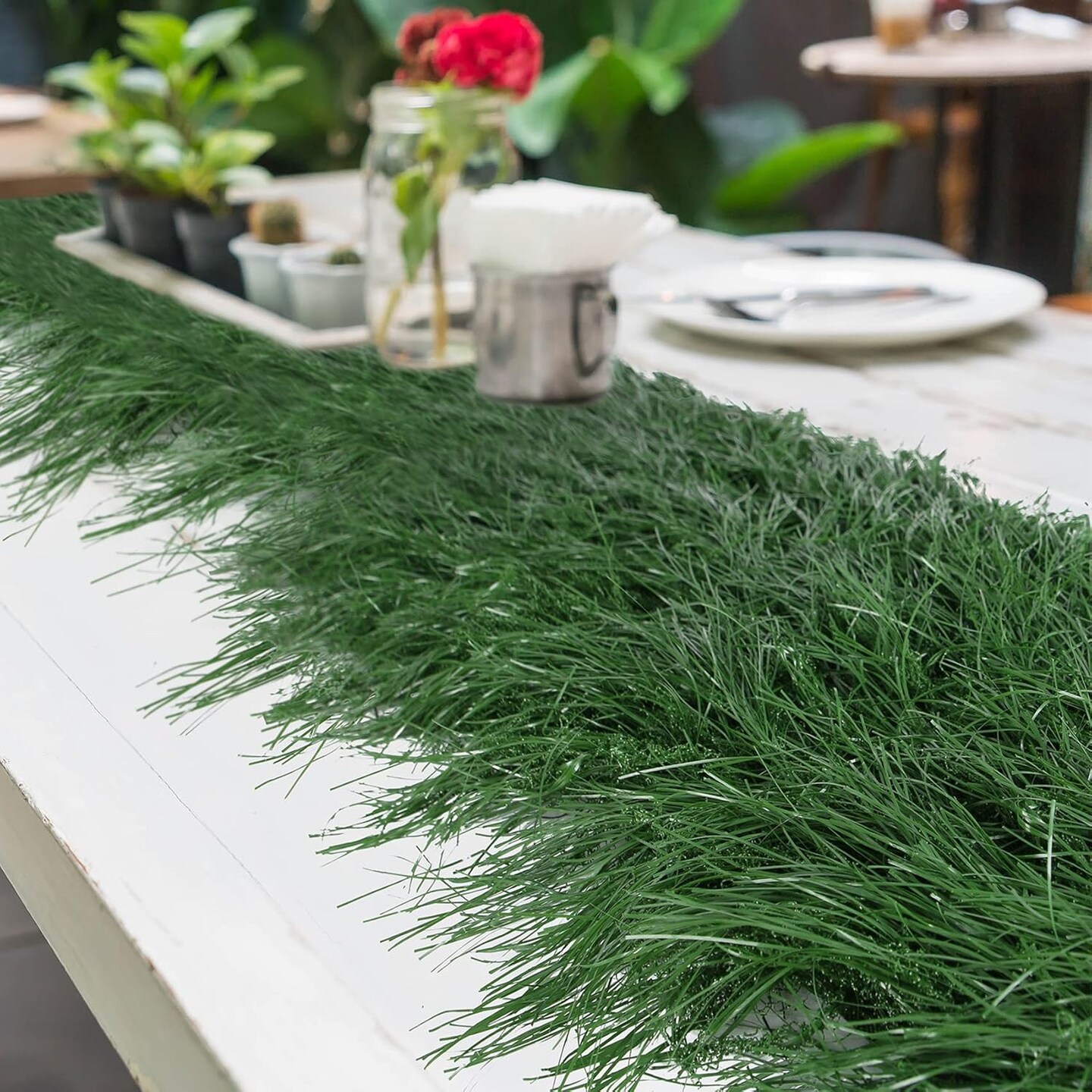 Easter Green Thatch Grass Table Runner 13&#x22; x 36&#x22;, Table Centerpiece Decor Spring Theme Party, Wild One Birthday, Baby Shower, Wedding, Indoor Outdoor Use