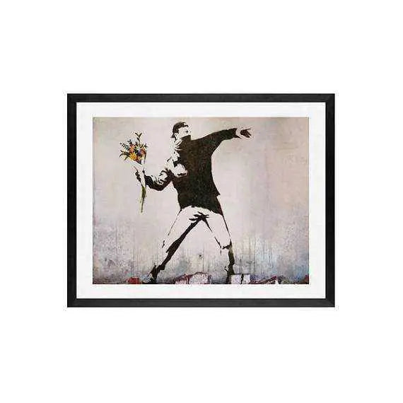 Rage Flower Thrower Banksy Graffiti framed art or Classic Framed Canvas decor