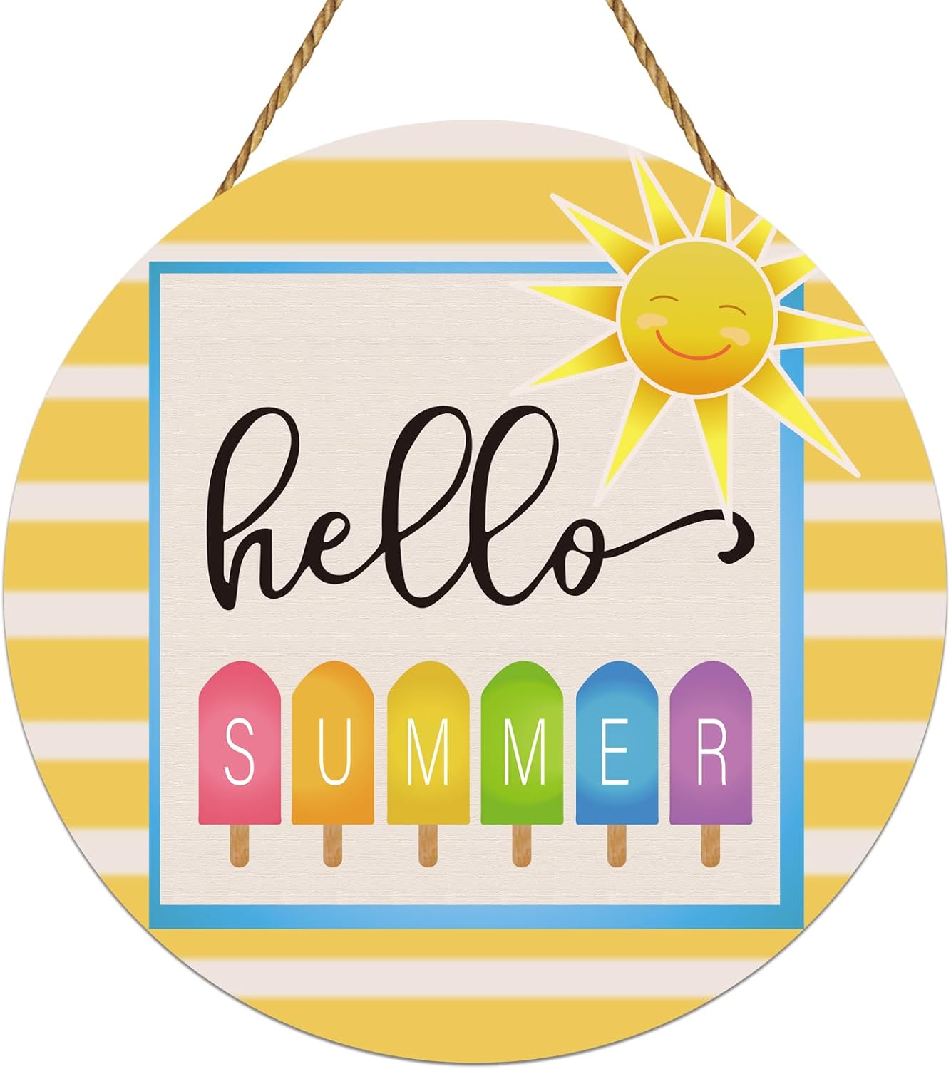 Summer Decor Summer Door Decor Popsicle Hanging Decorations Wooden Hello Sunshine Front Door Hanger Door Sign for Wall Office Indoor Home Decorations