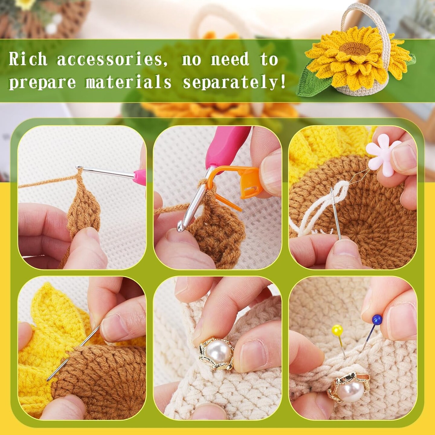 Crochet Kit for Beginners, 5 Pcs Coasters Plant Pot Crochet Start Kit for Adults, Complete Knitting Crochet Supplies with Step-by-Step Instruction, Crochet Hooks, Yarn for DIY Craft Supplies
