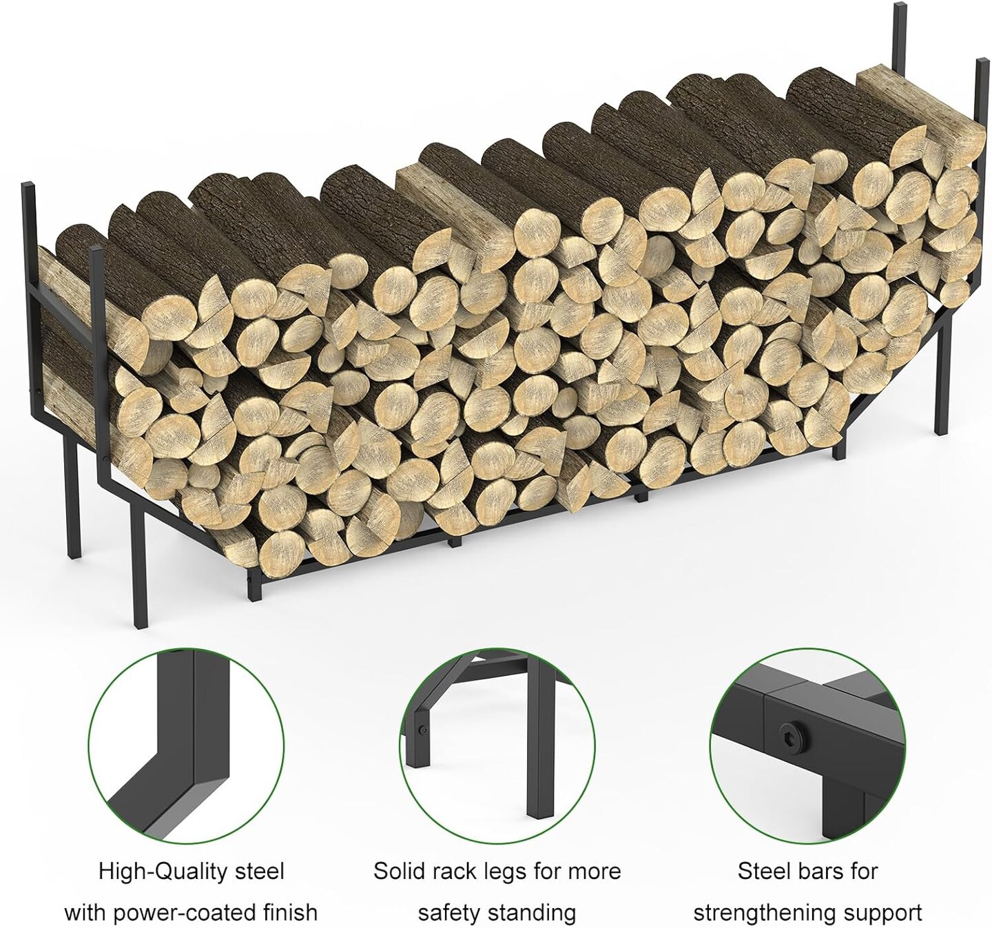 6FT Heavy-Duty Outdoor/Indoor Firewood Rack &#x2013; Large Capacity Log Holder for Fireplace, Fire Pit, or Garage, Weather-Resistant Metal Storage with Elevated Base