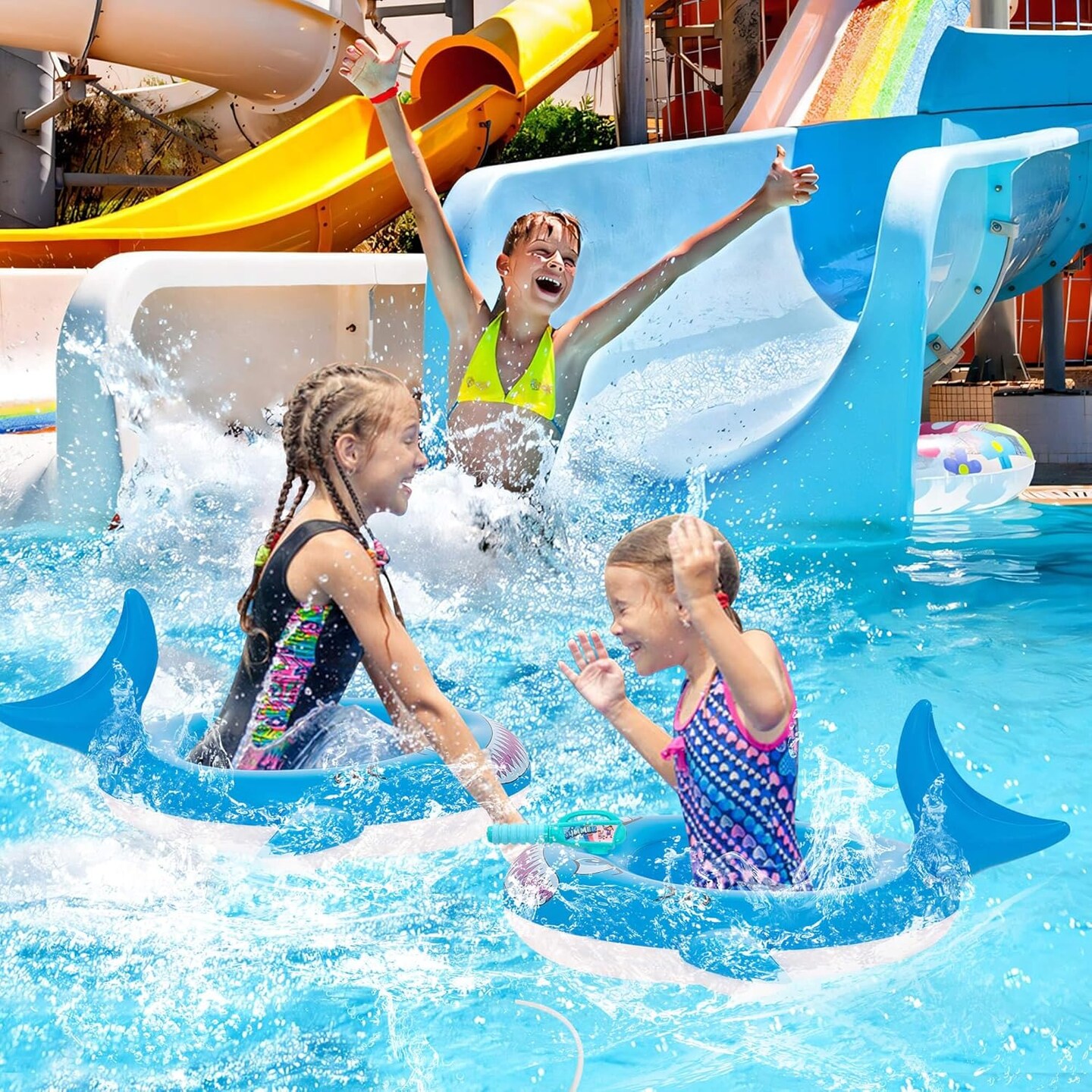 Summer Pool Floats for Kids with Water Squirt Gun Pool Toys for Toddler Ages 3-8 Shark Pool Floaties Inflatable Rafts Water Beach Lake Party Toys Swimming Floaty for Boys Girls