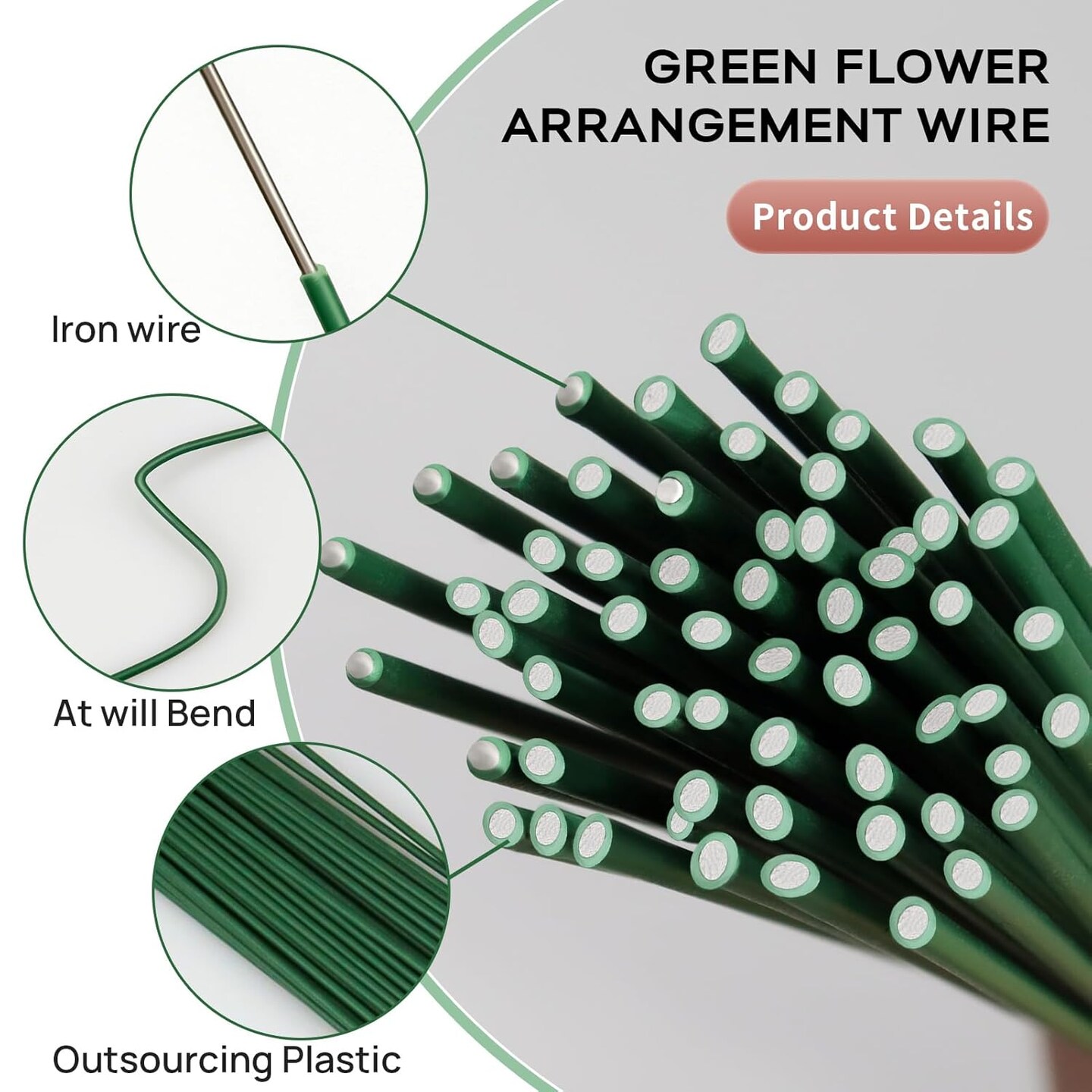 Floral Wire Stems, 60-Pack 2-Gauge Green Paper-Wrapped Craft Wire