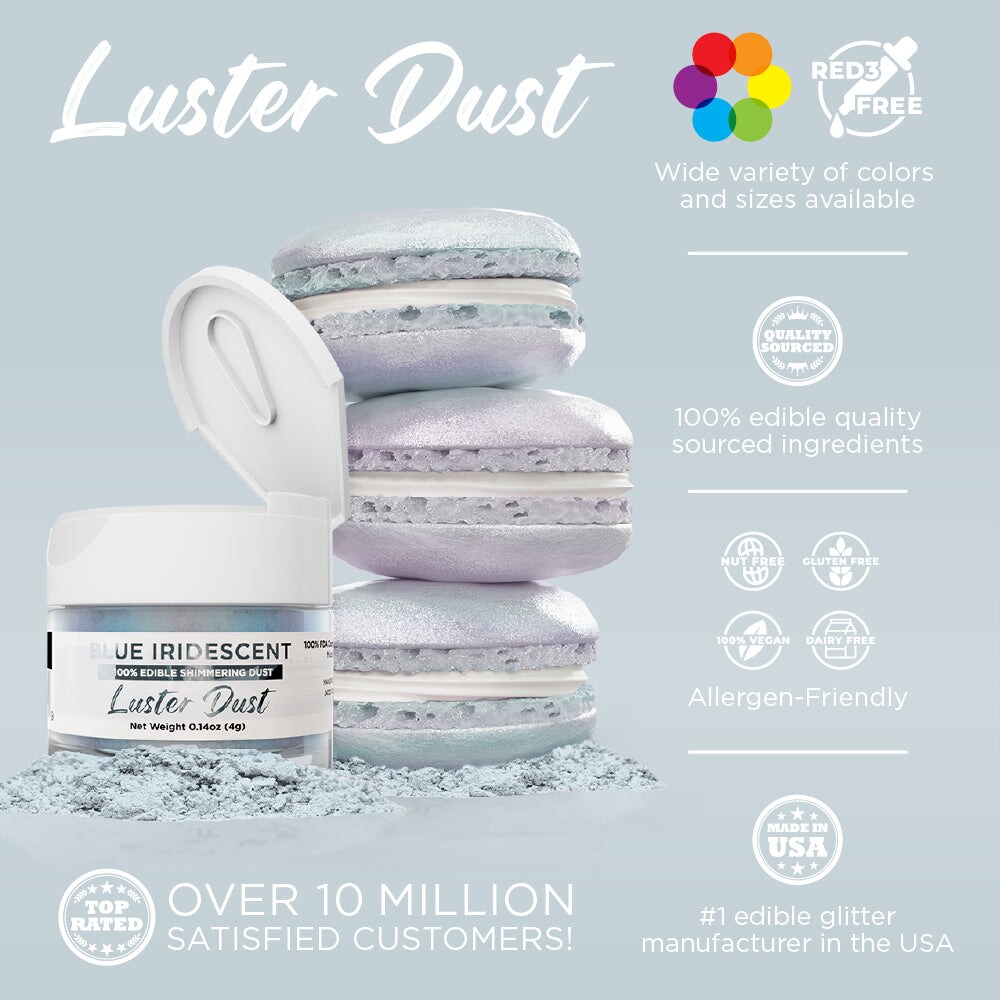 Bakell - Blue Iridescent Luster Dust (4g, 1x Jar) Edible Vegan Dust &#x26; Paint for Baking, Desserts and Beverages
