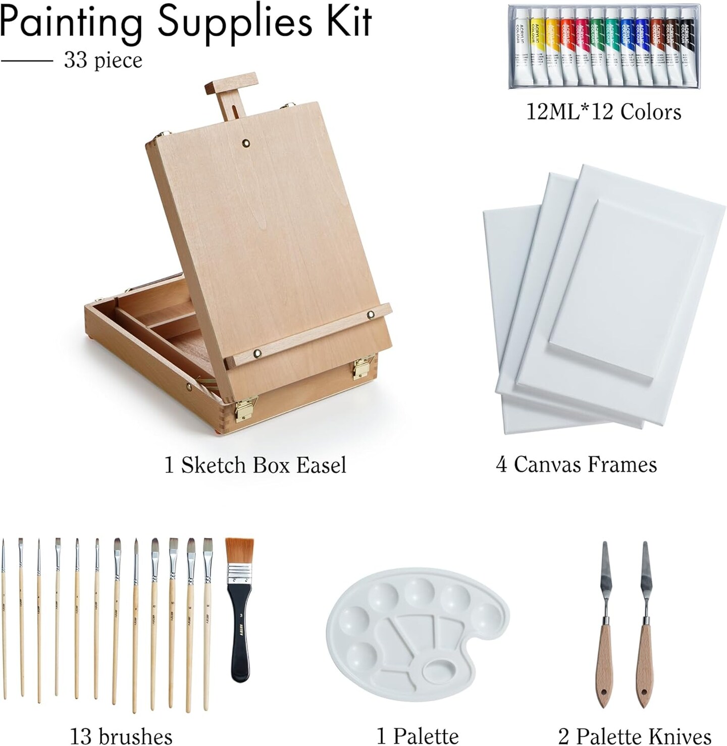 ARTIFY Art Supplies Kit, Tabletop Easel Set with 12 Acrylic Paints, 13 Paint Brushes, 4 Canvas Boards, 2 Palette Knives &#x26; Plastic Palette, Gift for Kids, Artists &#x26; Adults