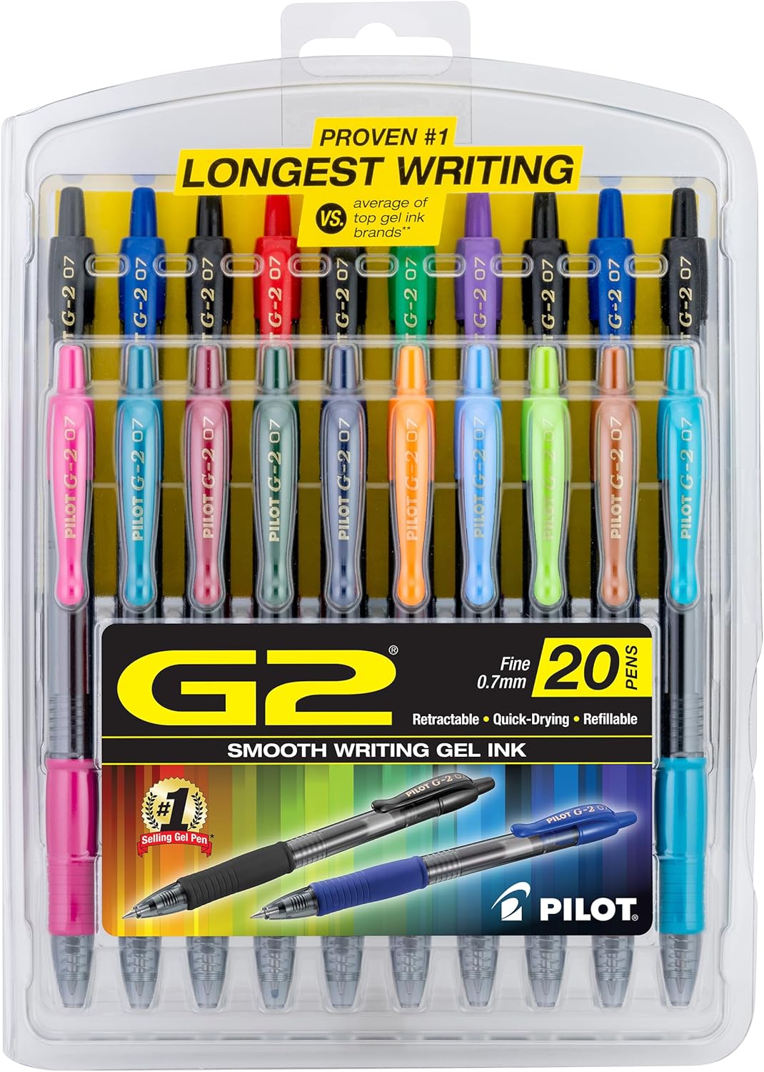 Premium Gel Roller Pens, Fine Point 0.7 mm, Assorted Colors, Pack of 20