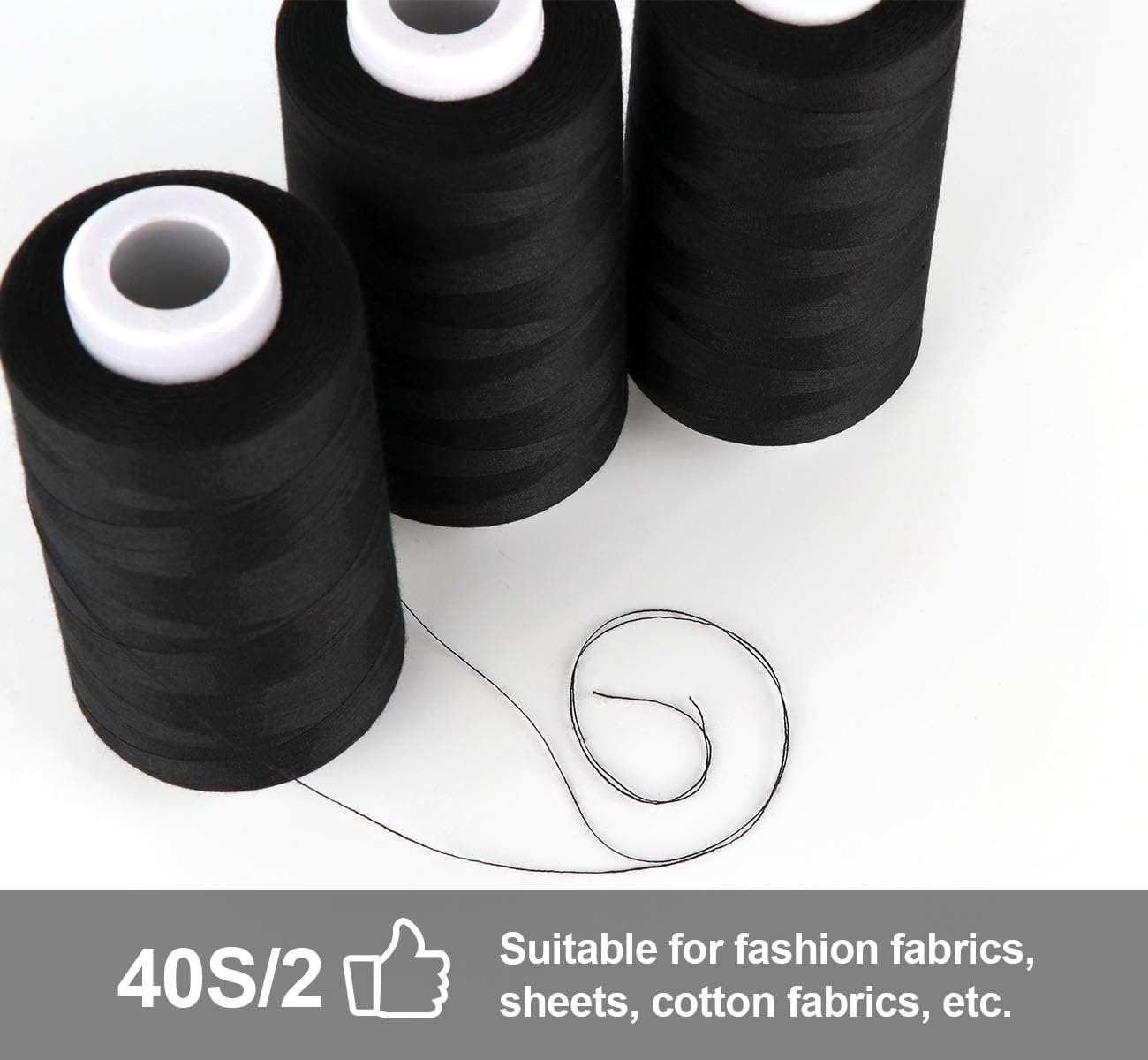 4 x 3000 Yards Serger Thread Spools Black Polyester Sewing Threads Overlock Cone