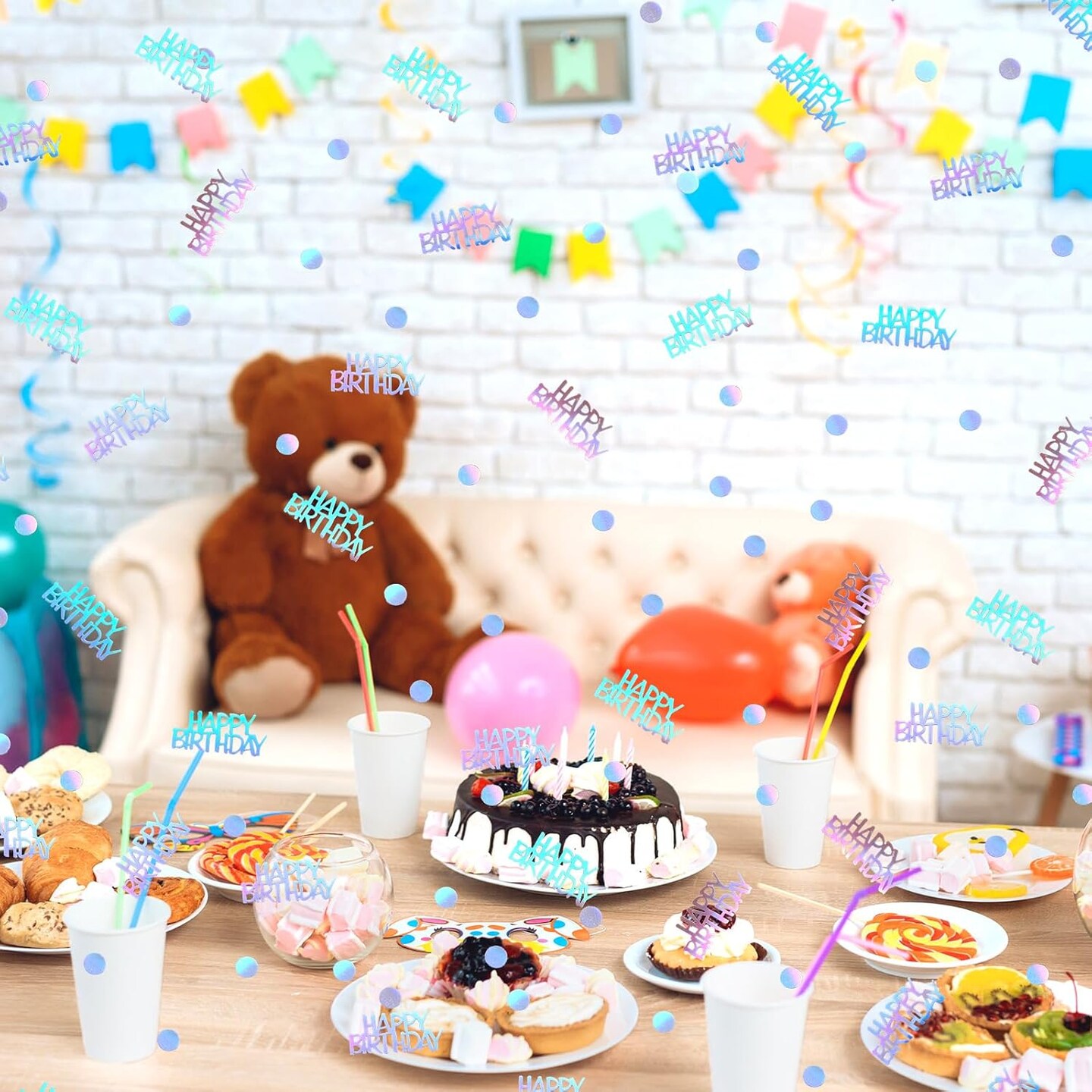 Happy Birthday Confetti, Birthday Party Confetti Metallic Foil Sprinkles Confetti Table Scatter for Kids Adult Party Baby Shower Decorations