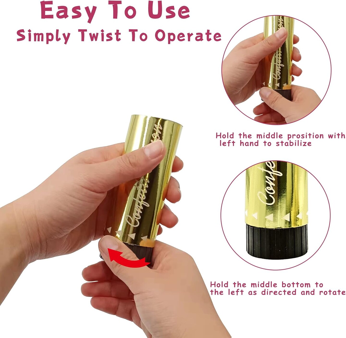 8 PCS Confetti Poppers Cannons for Gender Reveal Wedding Birthday Graduation Baby Shower Anniversary Christmas New Year's Kids Fun Party Supplies Decorations and Favors (Pink + Gold)